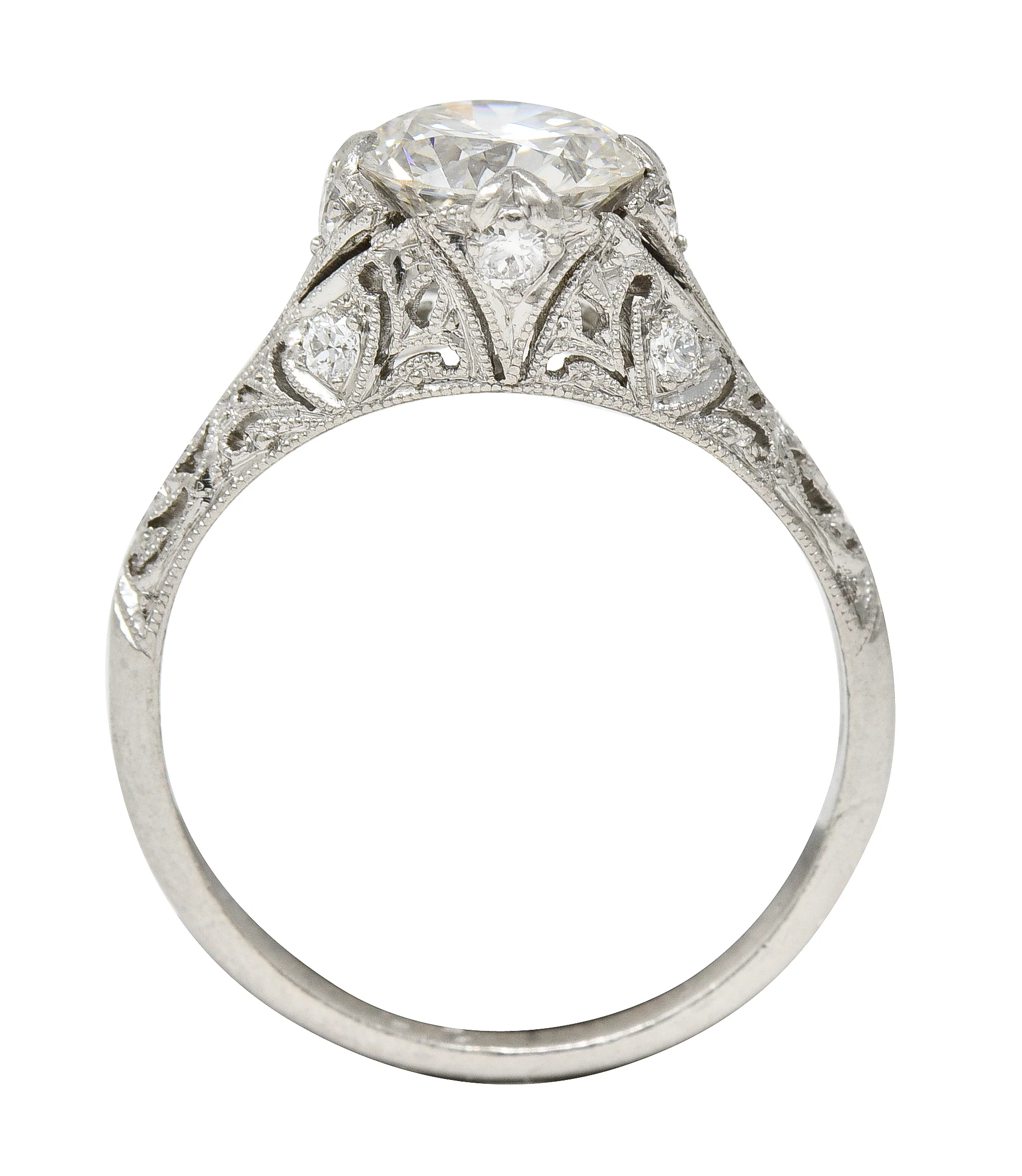 Art Deco 1.44 CTW Old European Cut Diamond Platinum Fleur-De-Lis Engagement Ring - Image 7