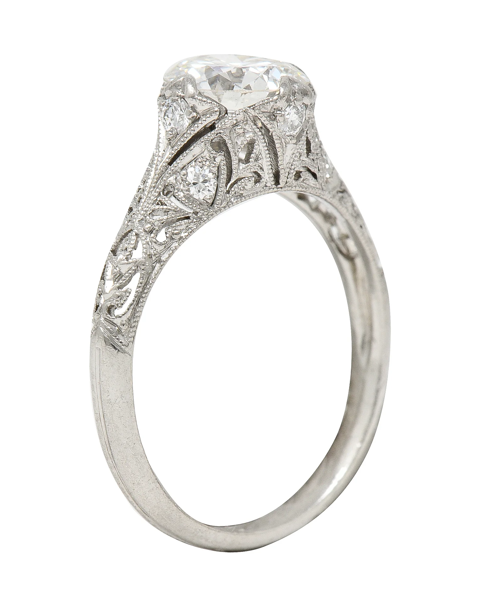 Art Deco 1.44 CTW Old European Cut Diamond Platinum Fleur-De-Lis Engagement Ring - Image 8