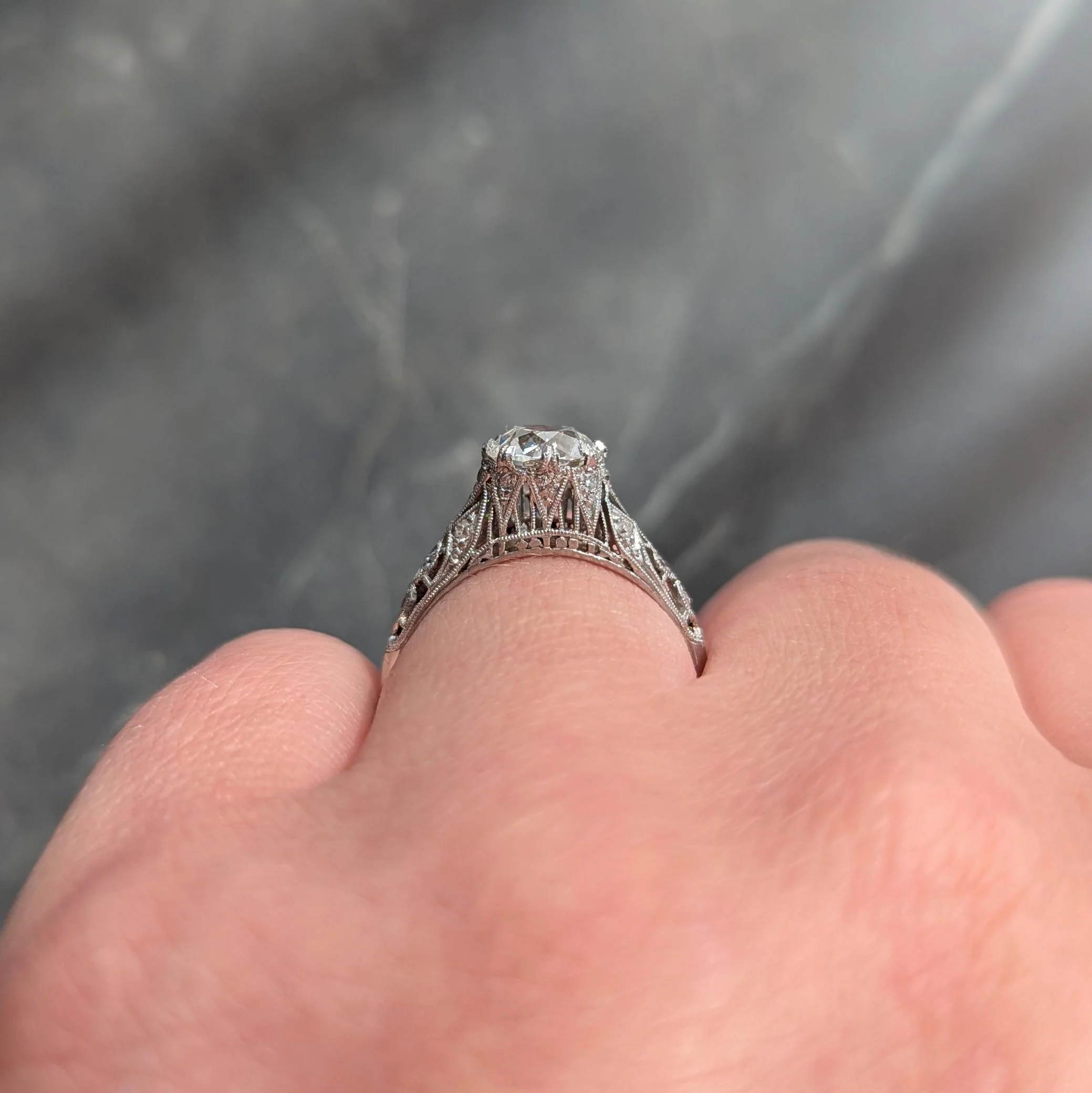 Art Deco 1.44 CTW Old European Cut Diamond Platinum Vintage Engagement Ring GIA - Image 8