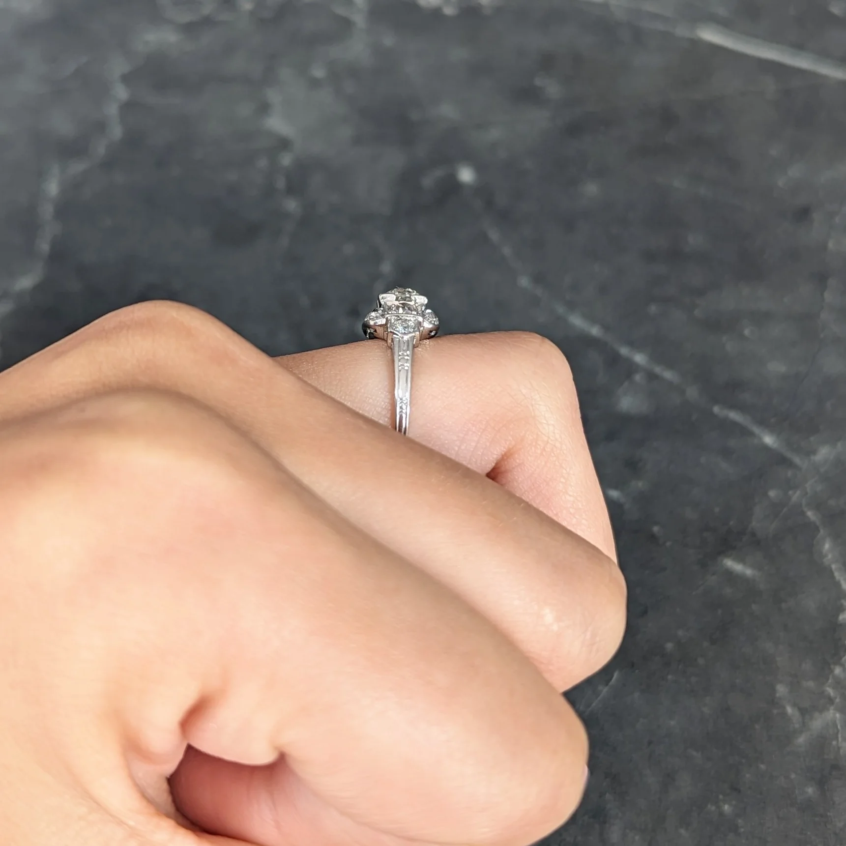 Art Deco 1.44 CTW Old European Diamond Platinum Stepped Engagement Ring - Image 11