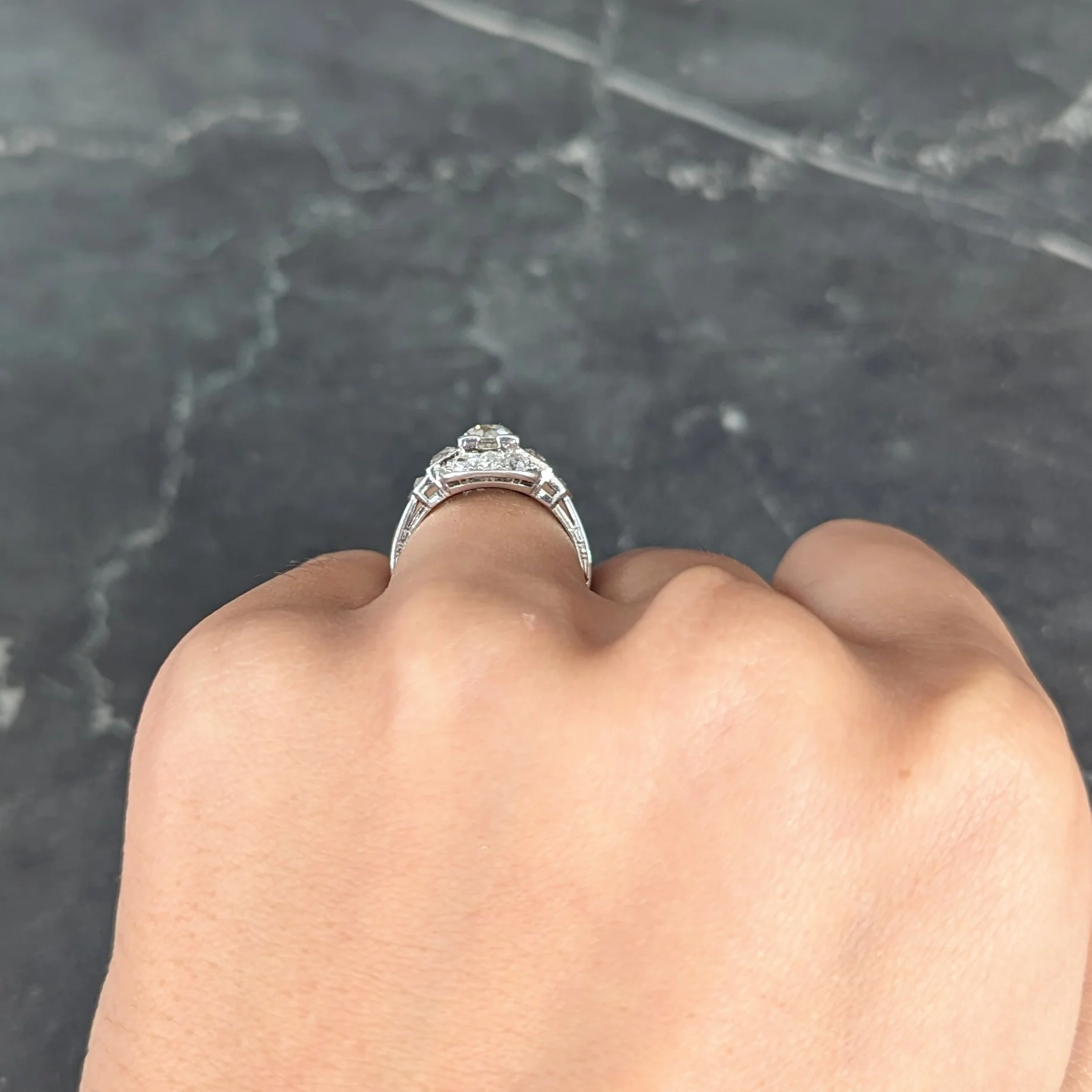 Art Deco 1.44 CTW Old European Diamond Platinum Stepped Engagement Ring - Image 12