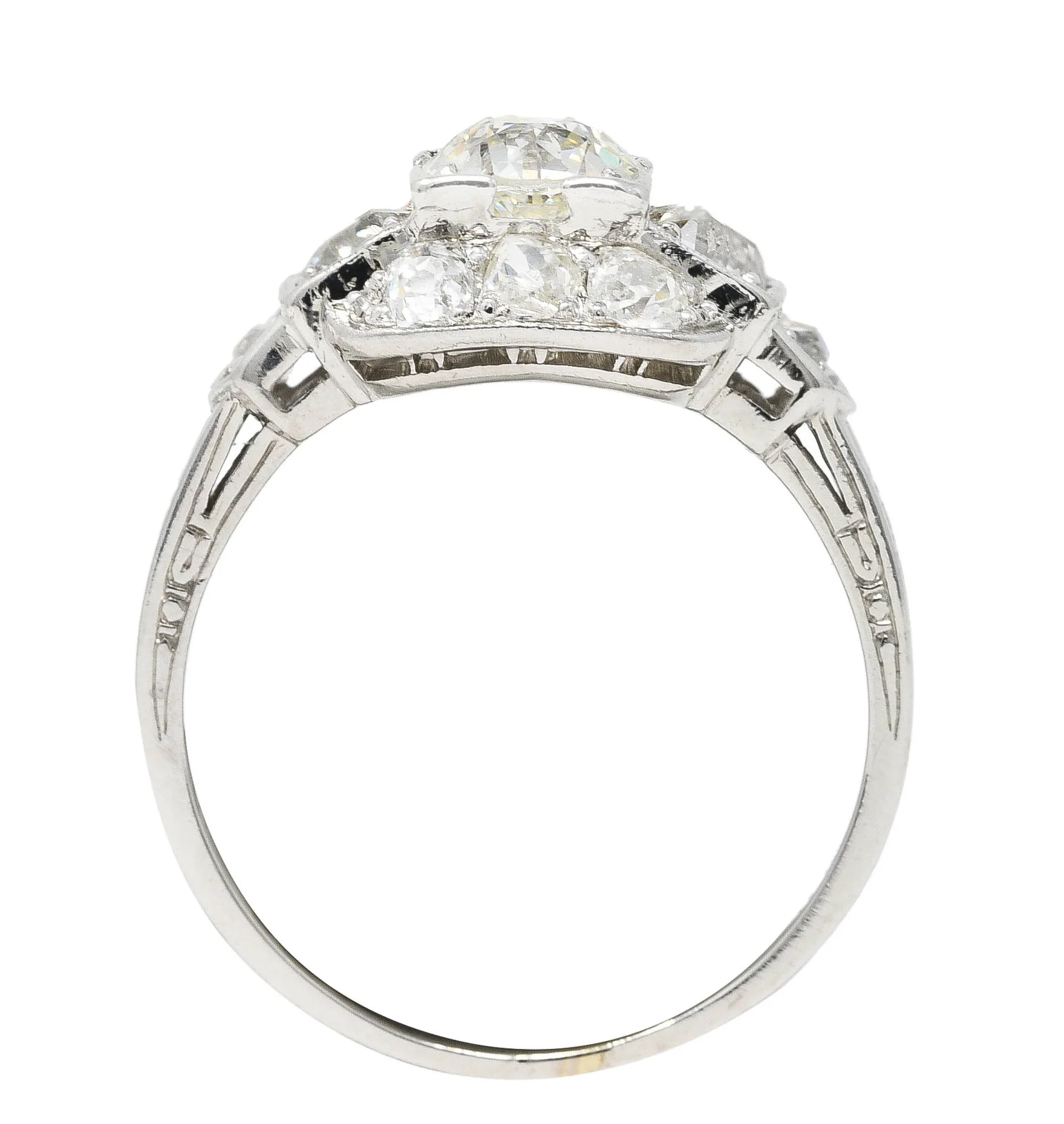 Art Deco 1.44 CTW Old European Diamond Platinum Stepped Engagement Ring - Image 8