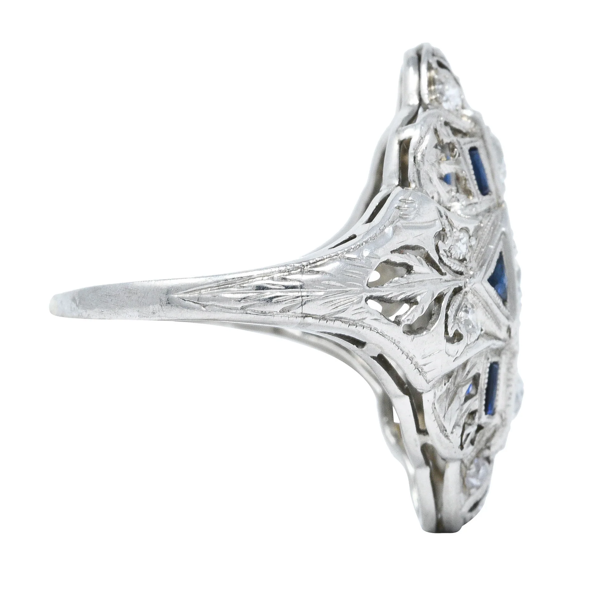 Art Deco 1.45 CTW Diamond Sapphire Platinum Dinner Ring - Image 3