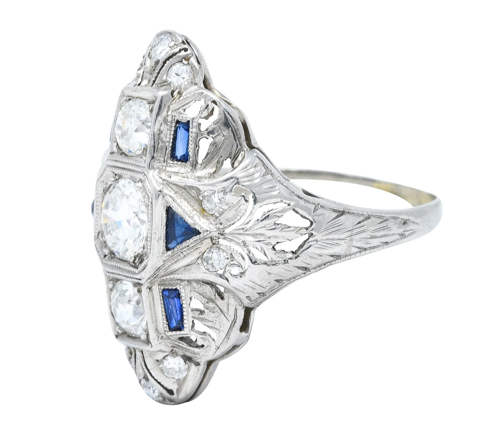 Art Deco 1.45 CTW Diamond Sapphire Platinum Dinner Ring - Image 6