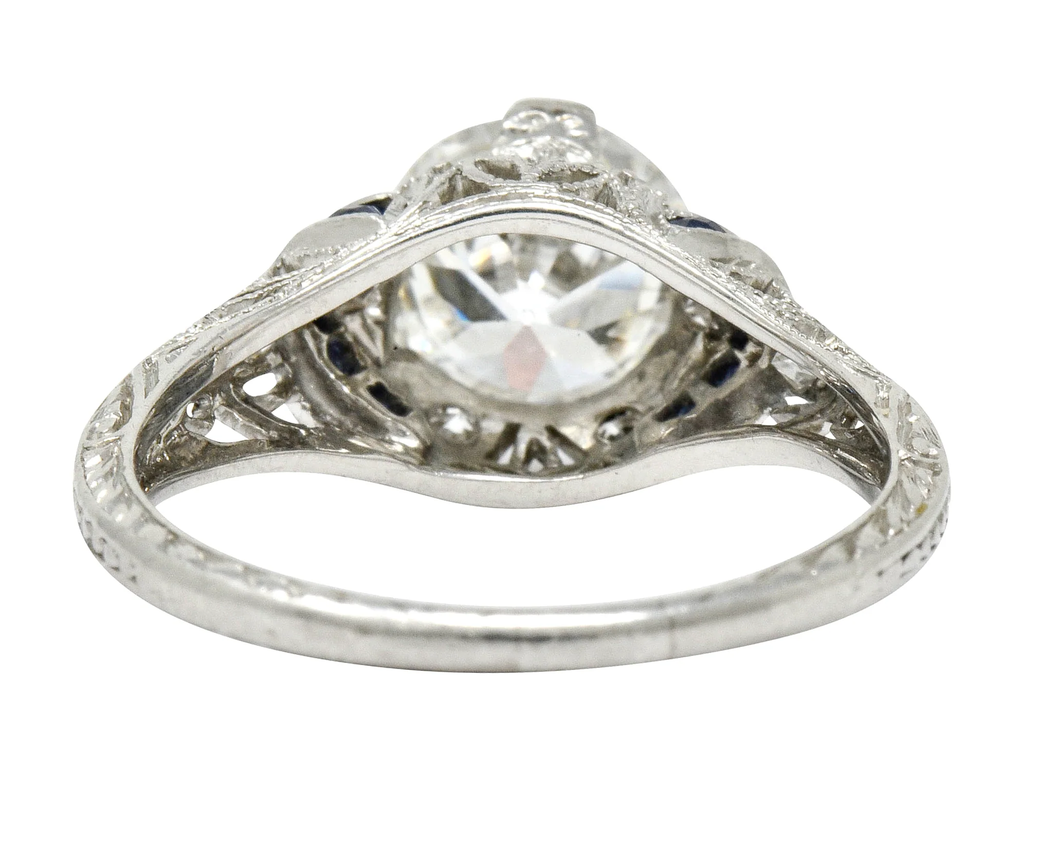 Art Deco 1.45 CTW Diamond Sapphire Platinum Engagement Ring - Image 4