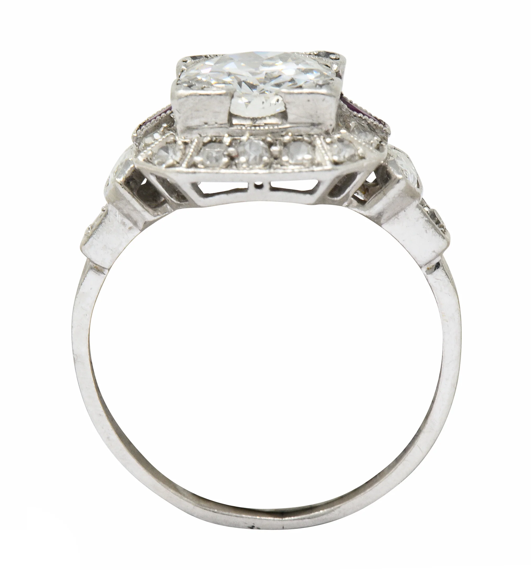 Art Deco 1.46 CTW Diamond Ruby Platinum Engagement Ring - Image 10