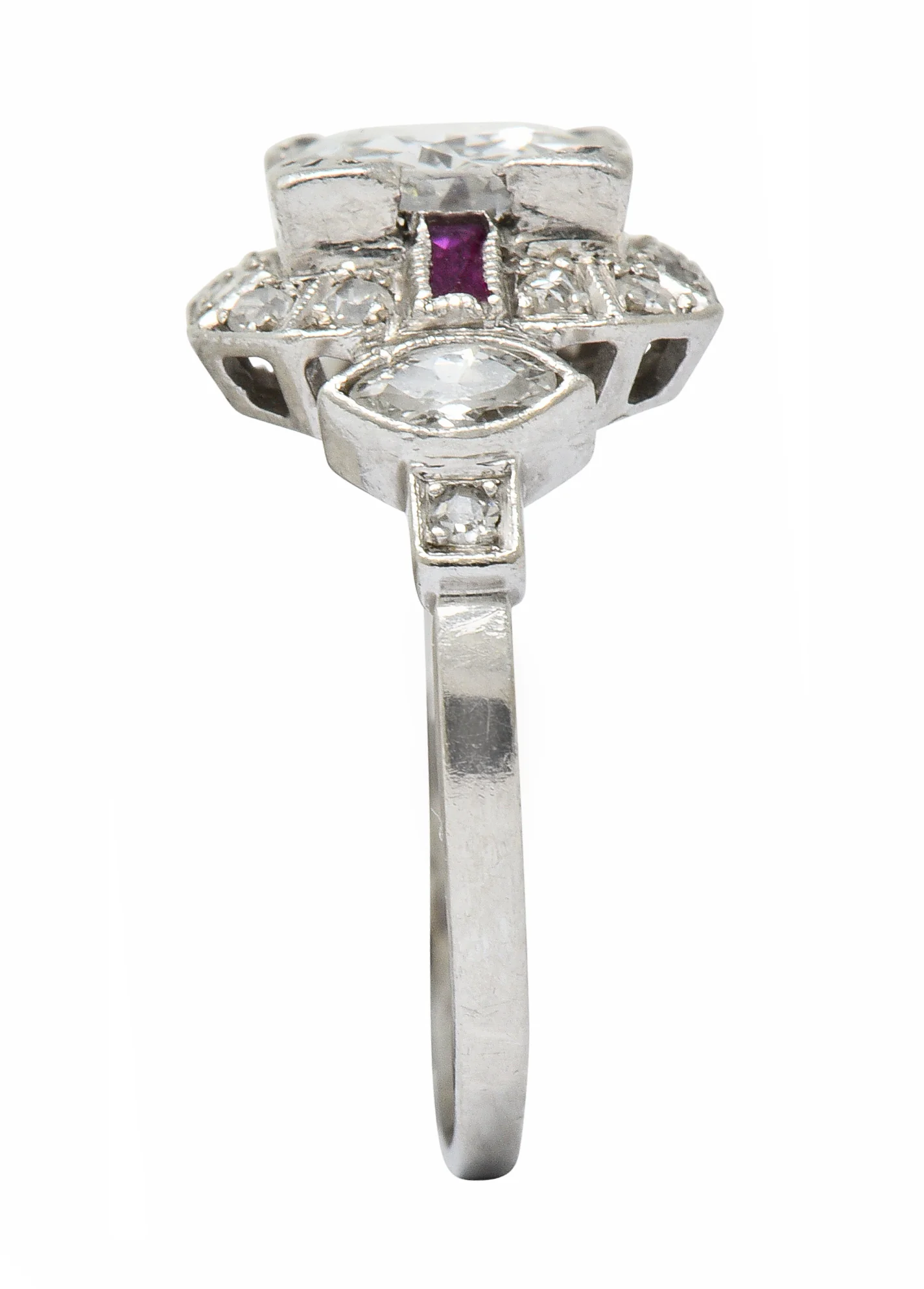 Art Deco 1.46 CTW Diamond Ruby Platinum Engagement Ring - Image 11