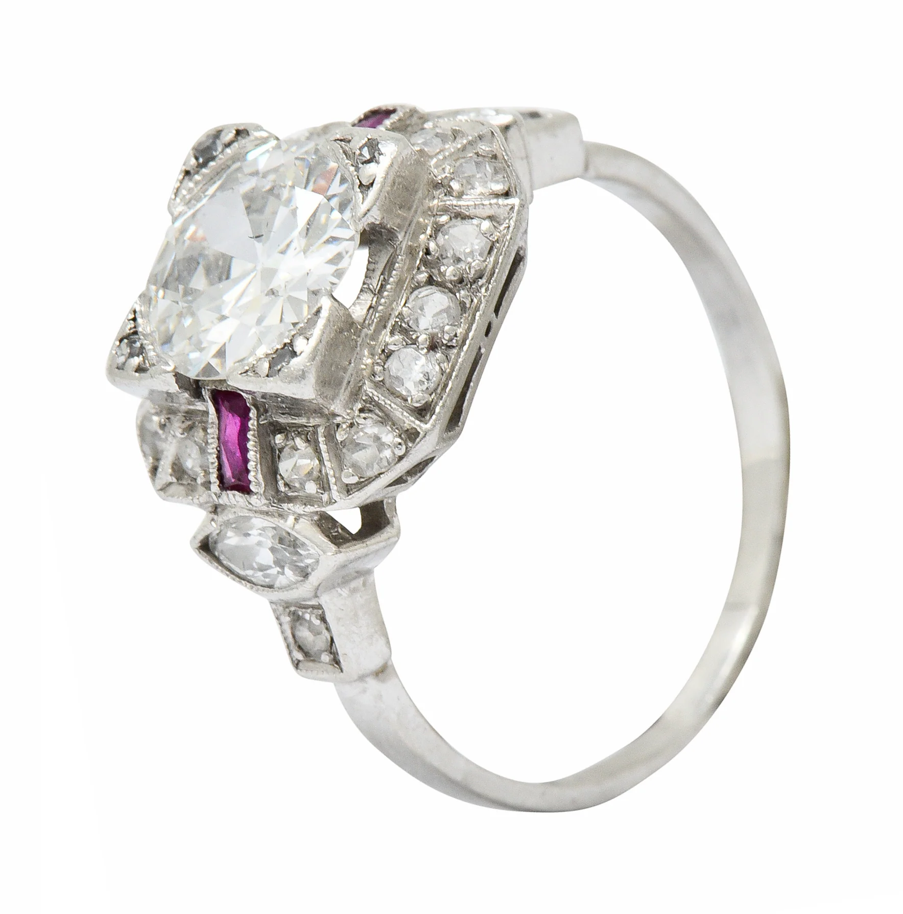 Art Deco 1.46 CTW Diamond Ruby Platinum Engagement Ring - Image 12
