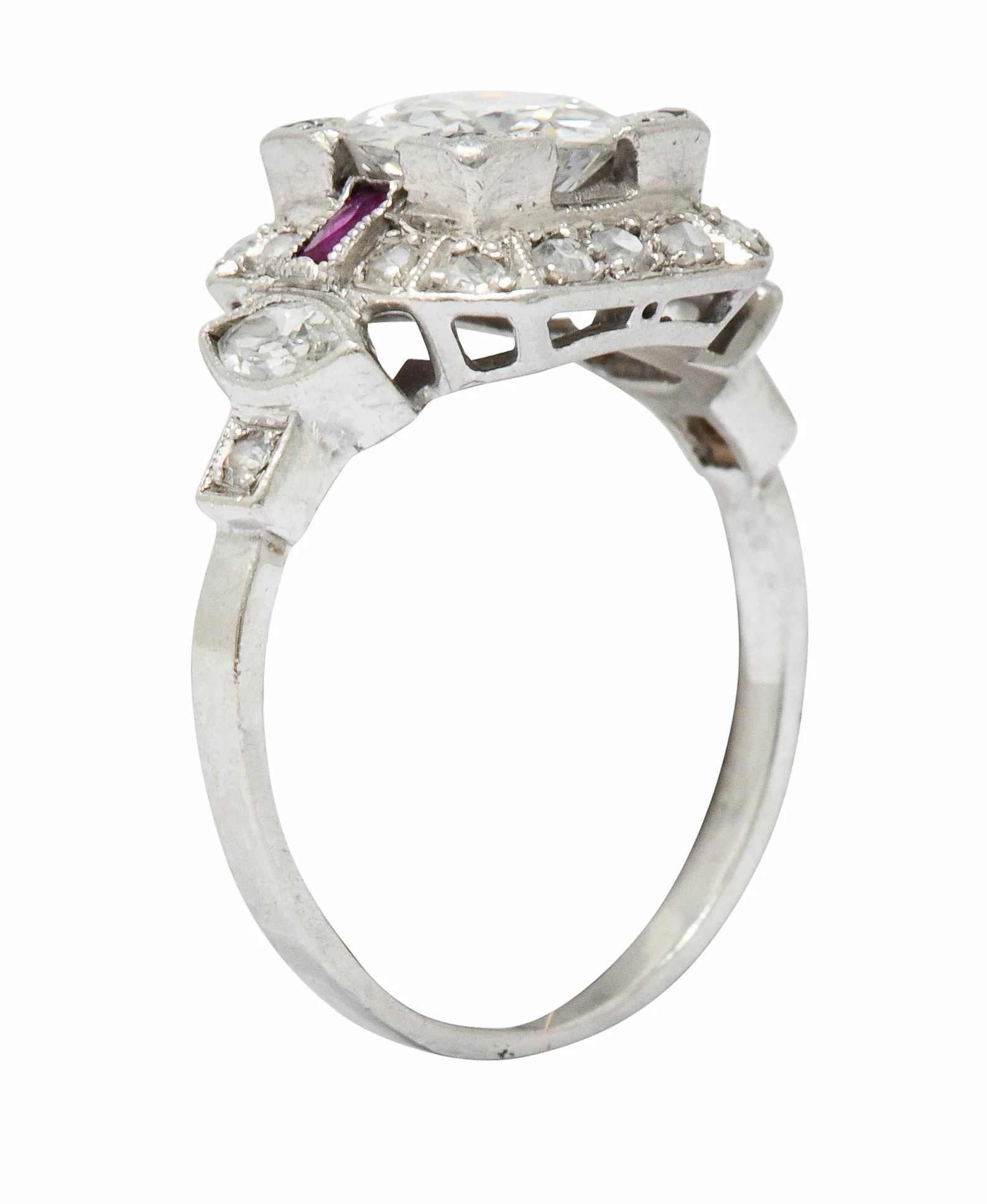 Art Deco 1.46 CTW Diamond Ruby Platinum Engagement Ring - Image 2