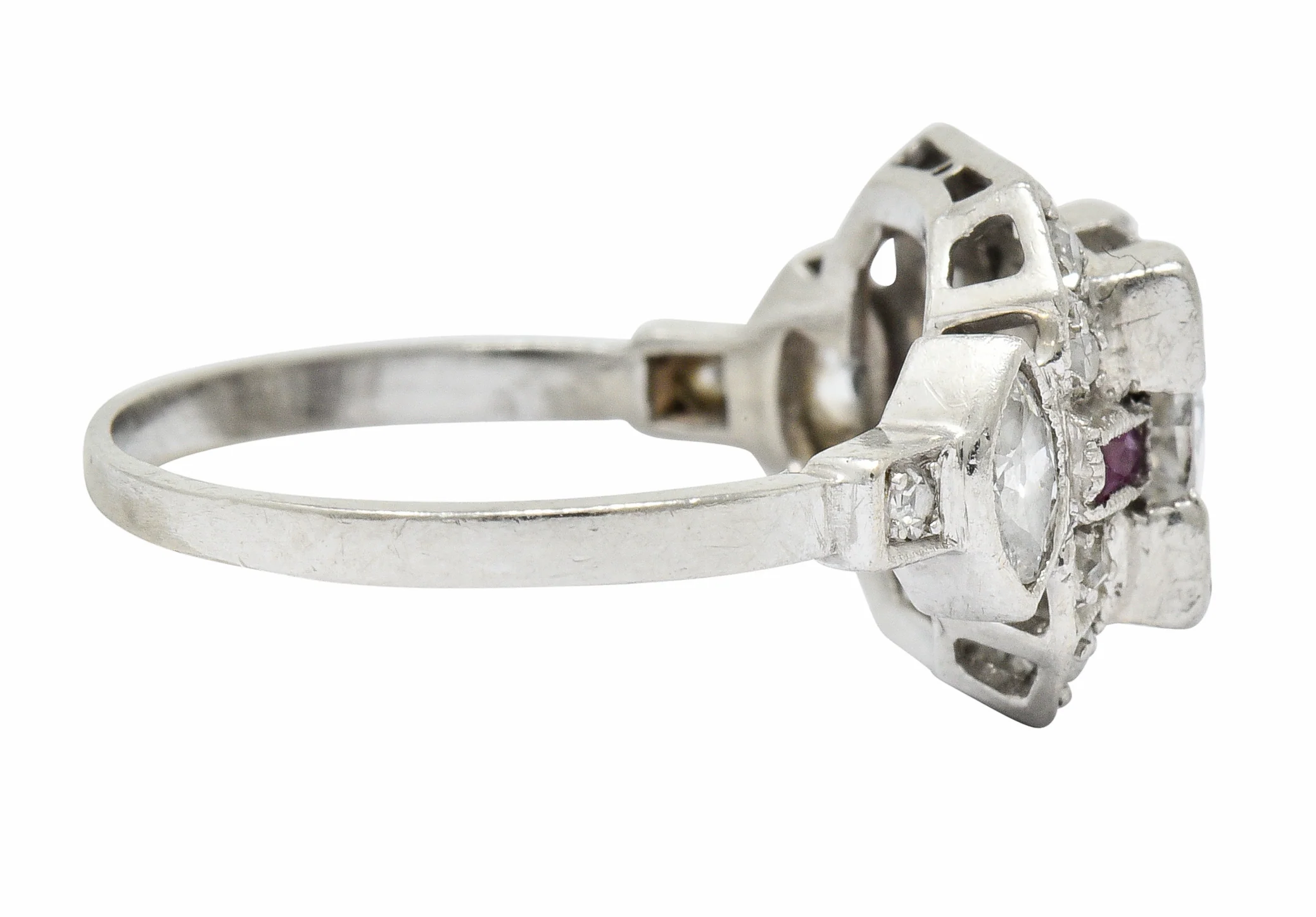 Art Deco 1.46 CTW Diamond Ruby Platinum Engagement Ring - Image 4
