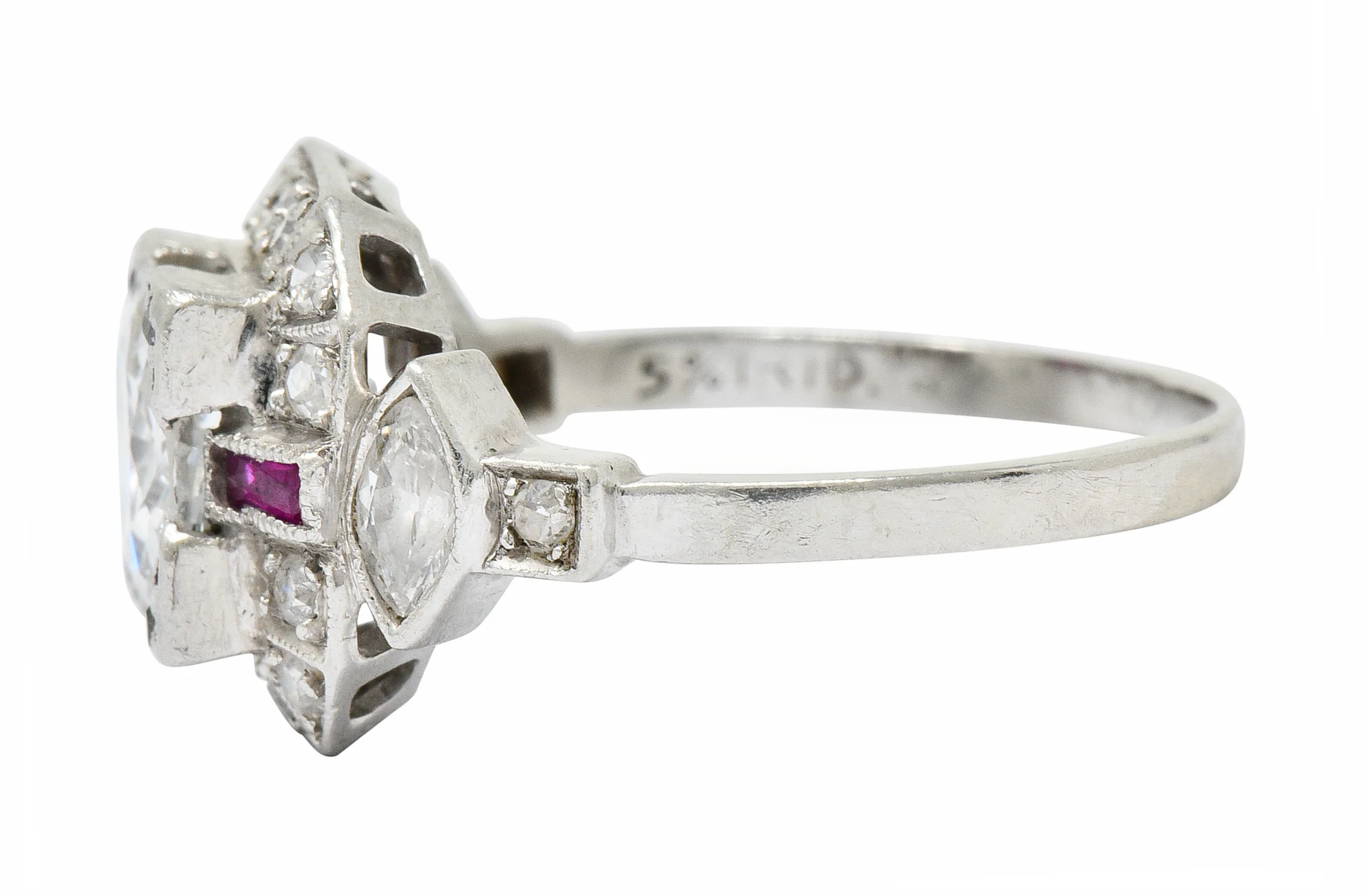 Art Deco 1.46 CTW Diamond Ruby Platinum Engagement Ring - Image 6