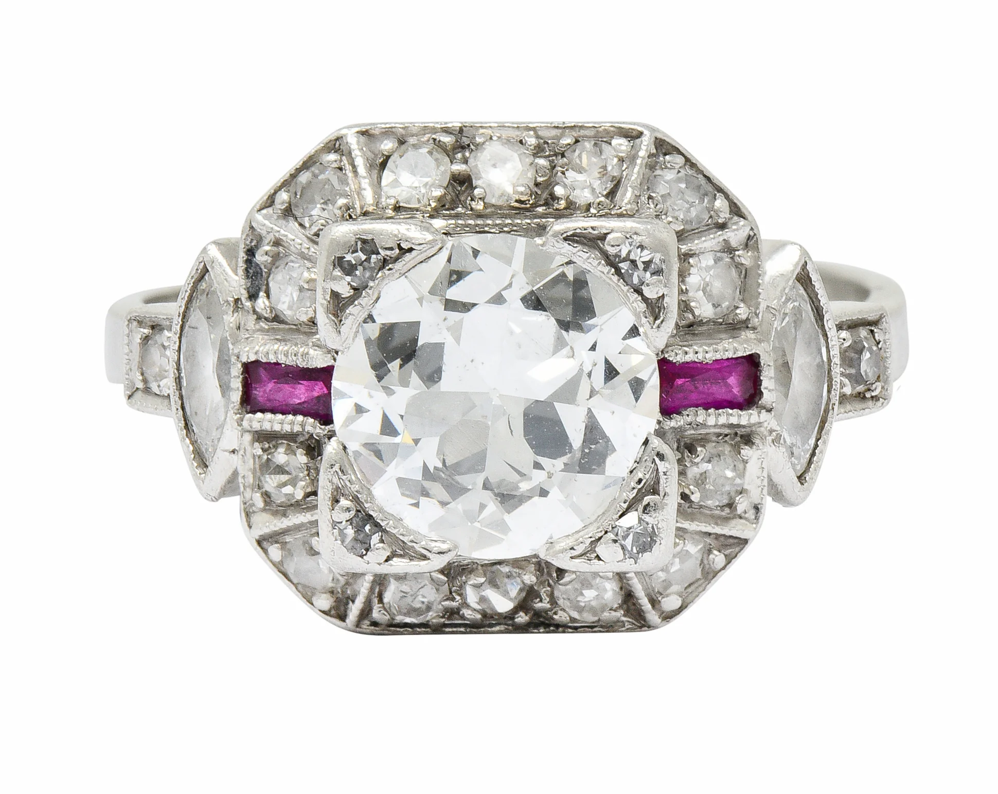 Art Deco 1.46 CTW Diamond Ruby Platinum Engagement Ring - Image 7