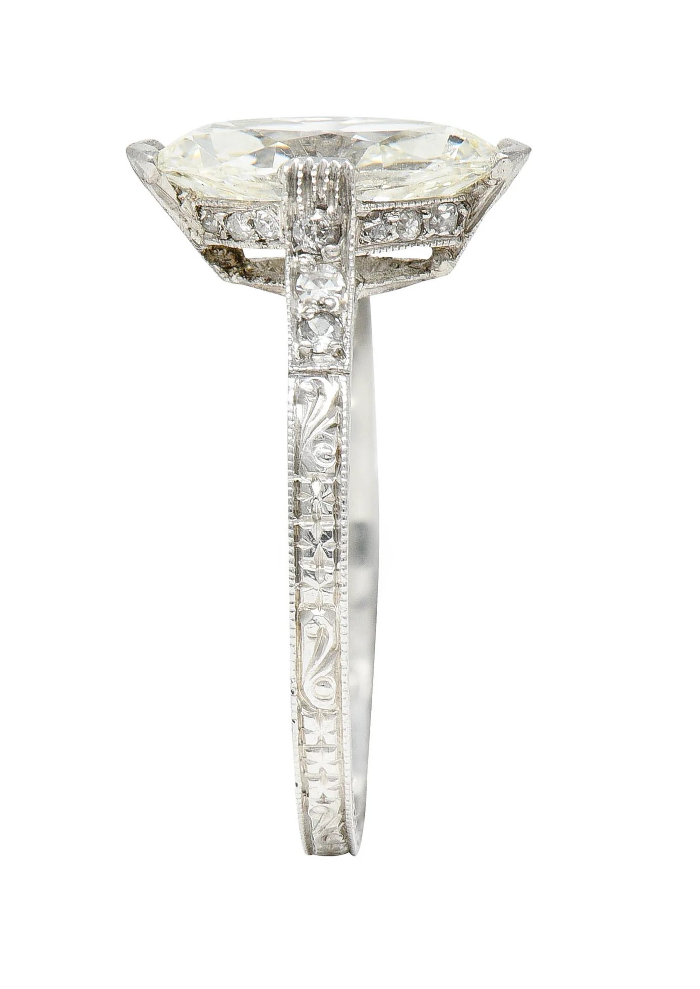 Art Deco 1.46 CTW Marquise Diamond Platinum Engraved Engagement Ring - Image 9