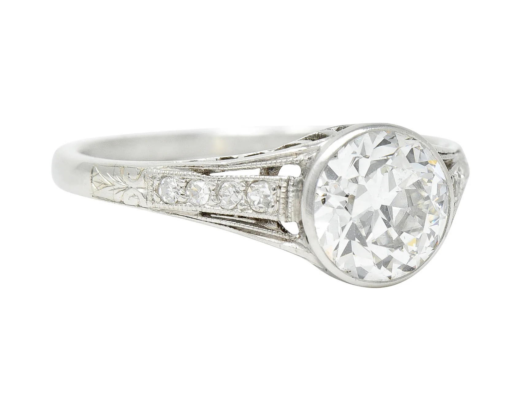 Art Deco 1.48 CTW Diamond Platinum Bezel Vintage Engagement Ring - Image 2