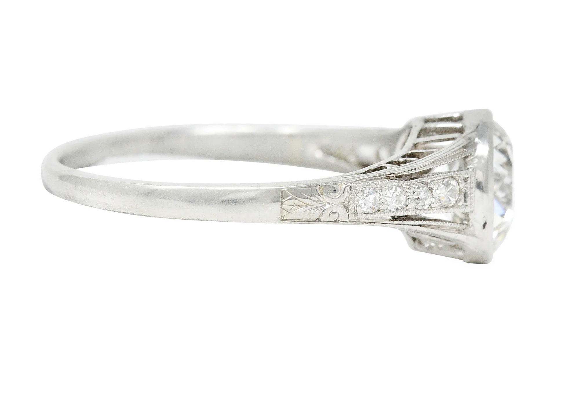 Art Deco 1.48 CTW Diamond Platinum Bezel Vintage Engagement Ring - Image 3