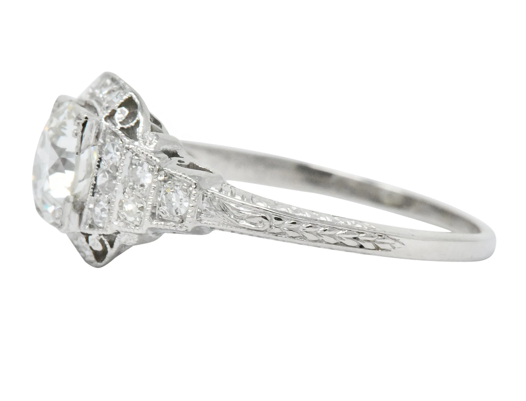 Art Deco 1.51 CTW Old European Cut Diamond Platinum Engagement Ring GIA - Image 3
