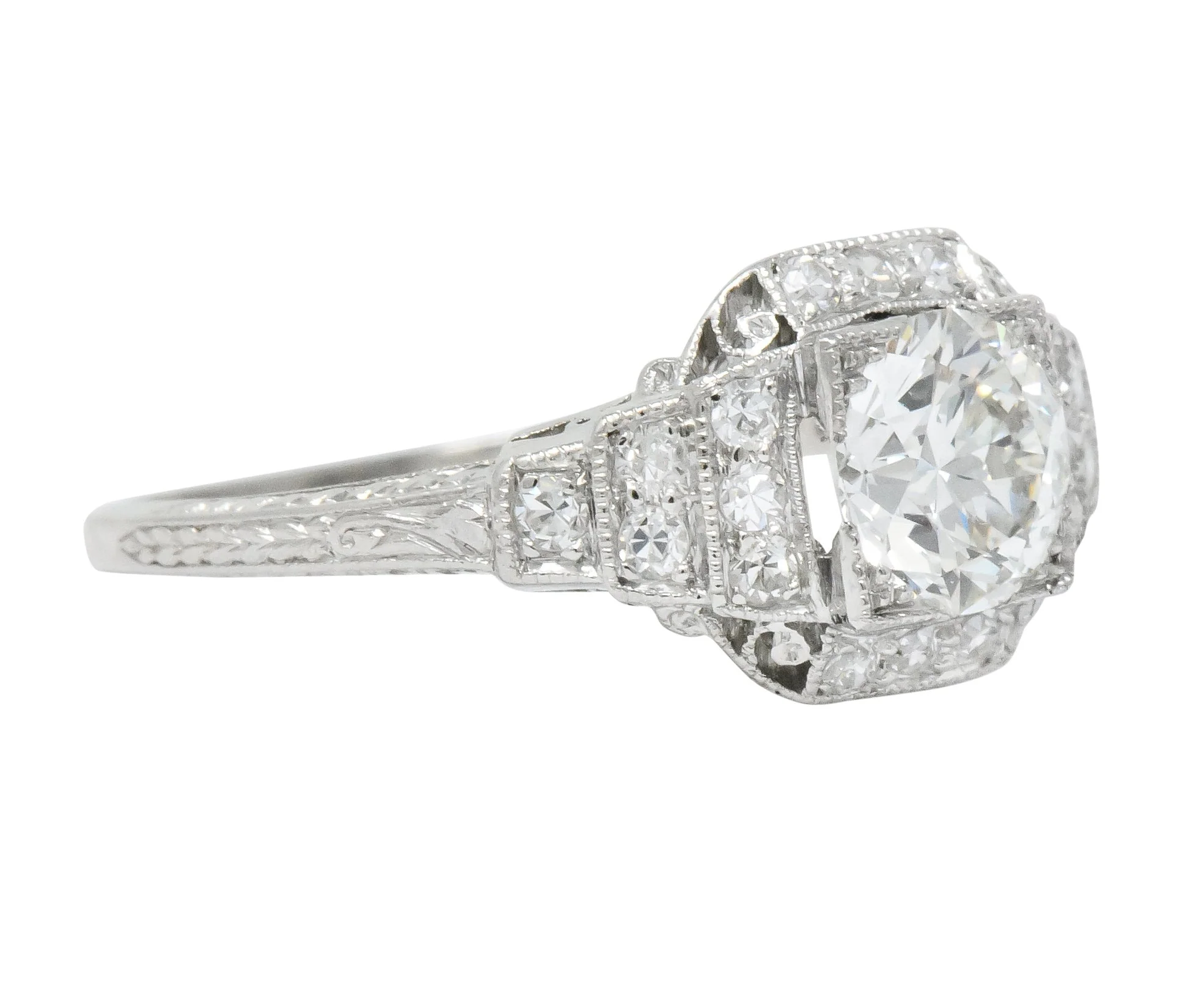 Art Deco 1.51 CTW Old European Cut Diamond Platinum Engagement Ring GIA - Image 4