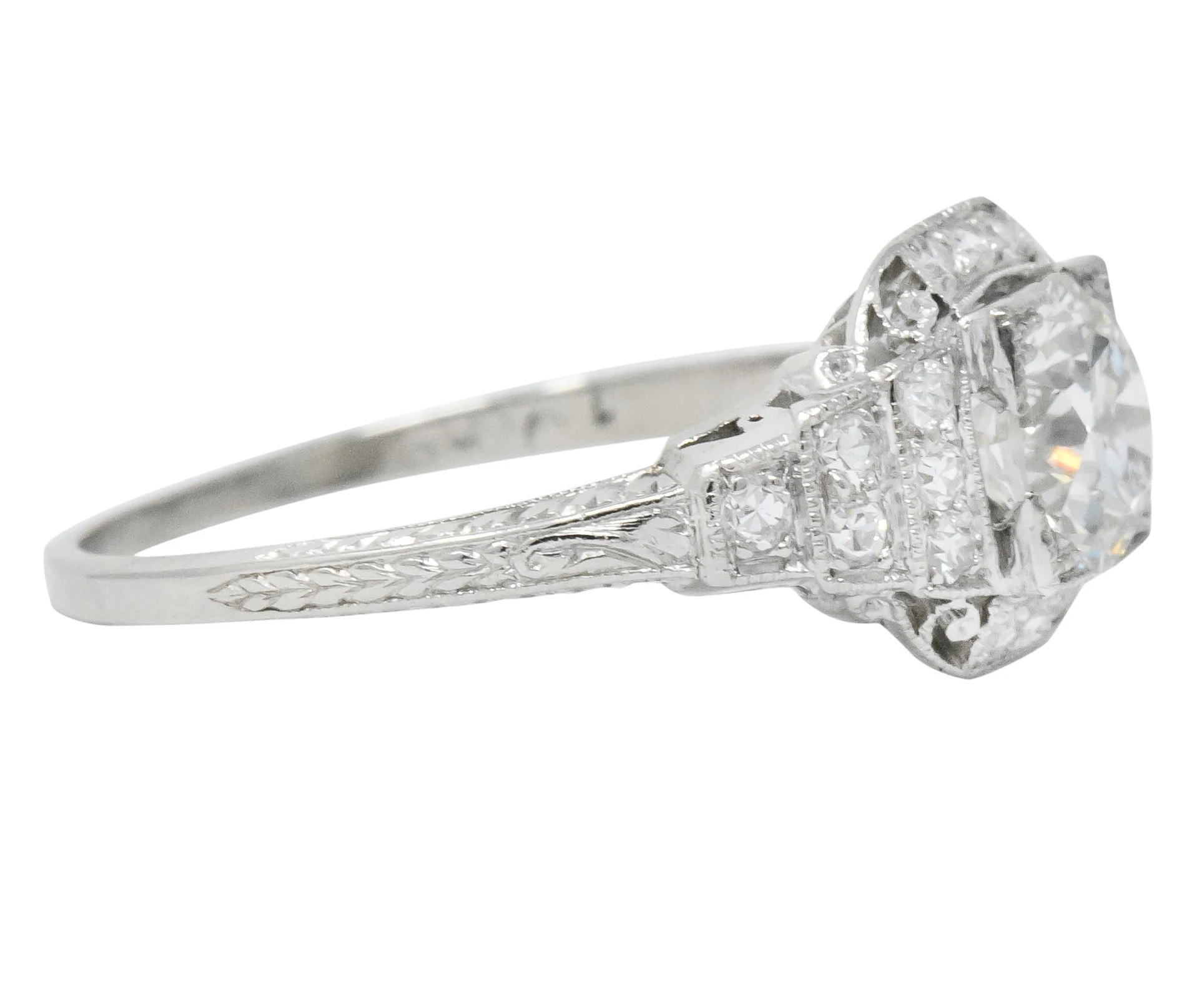 Art Deco 1.51 CTW Old European Cut Diamond Platinum Engagement Ring GIA - Image 5