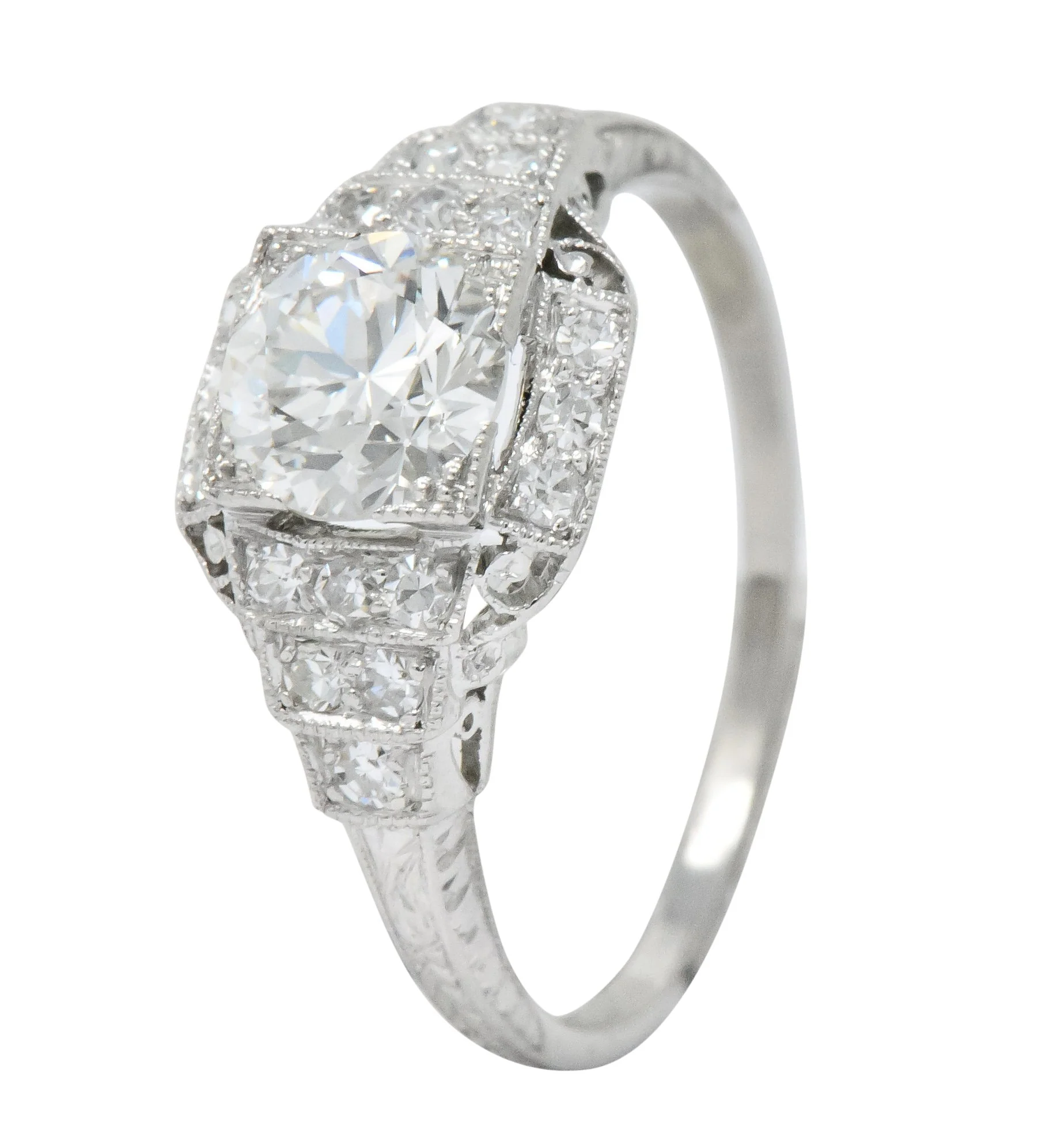 Art Deco 1.51 CTW Old European Cut Diamond Platinum Engagement Ring GIA - Image 8