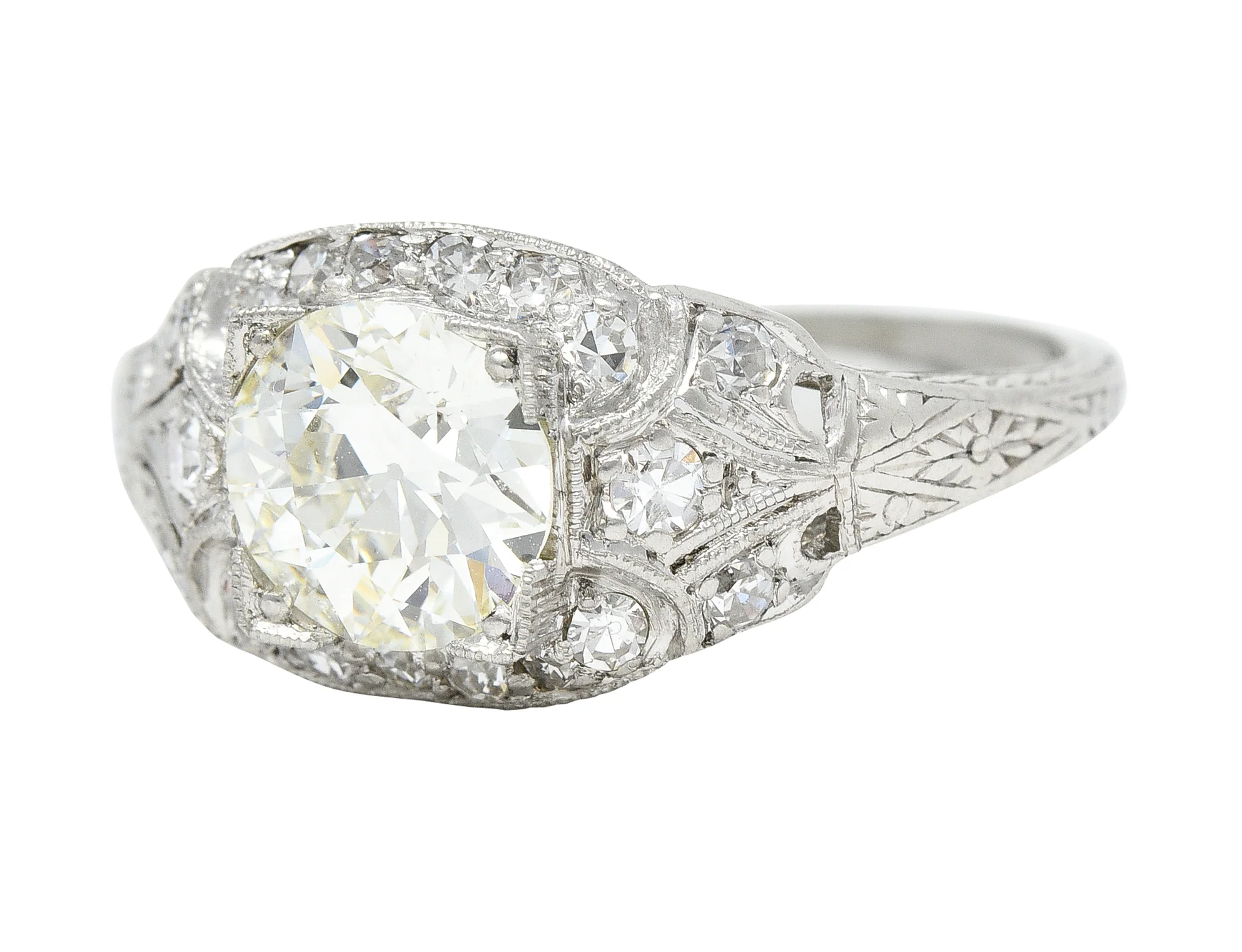 Art Deco 1.52 CTW Old European Cut Diamond Platinum Orange Blossom Bombay Engagement Ring - Image 6