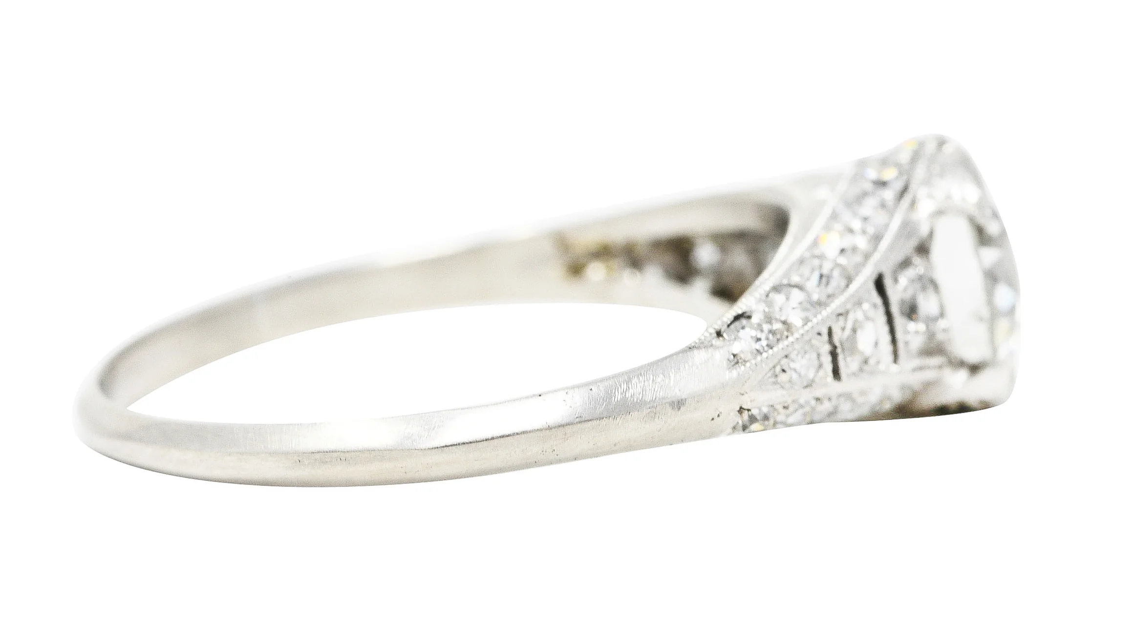 Art Deco 1.52 CTW Old European Diamond Platinum Ribbon Engagement Ring - Image 3