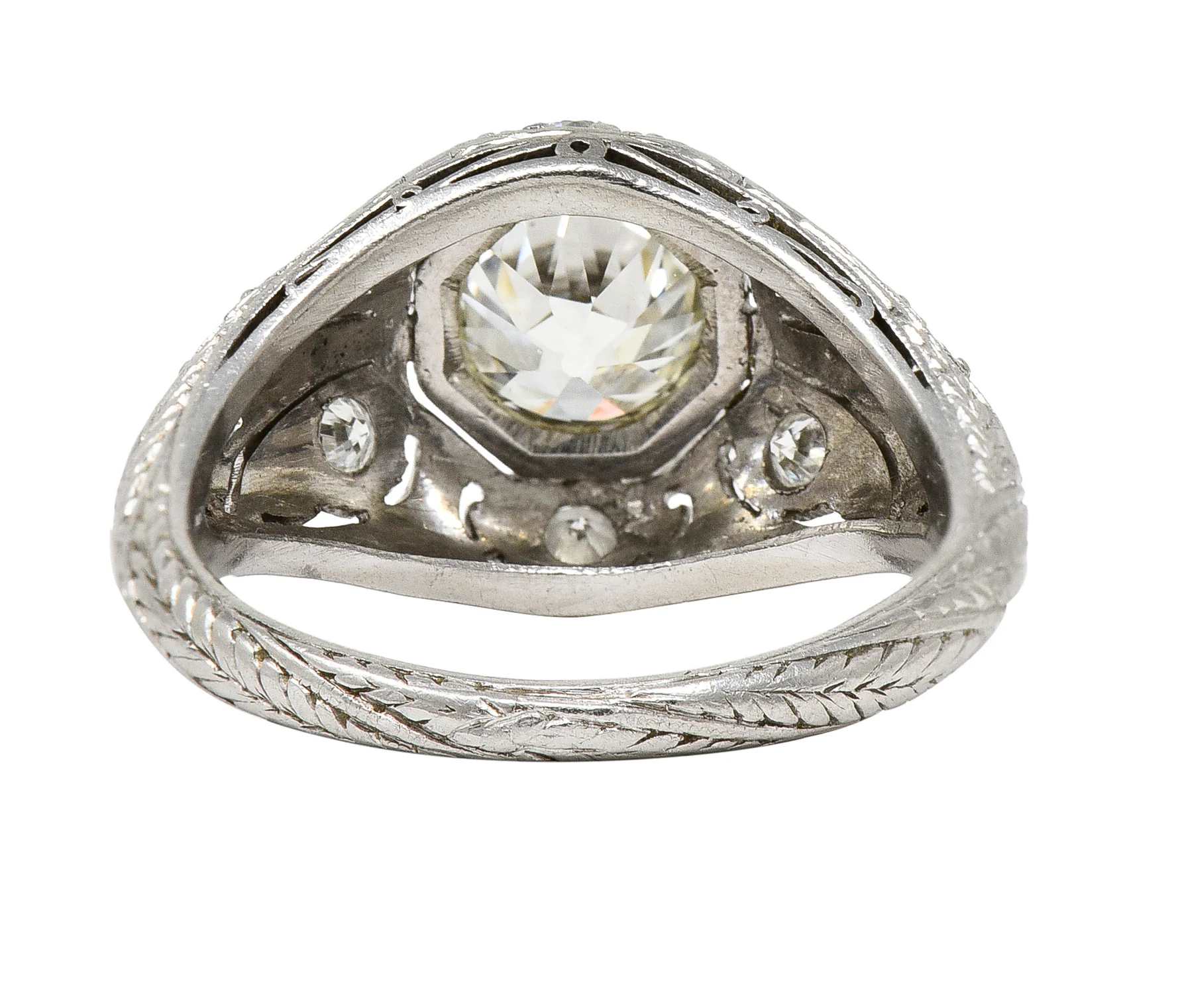 Art Deco 1.53 CTW Old European Cut Diamond Platinum Scrolling Foliate Bombay Vintage Engagement Ring - Image 5