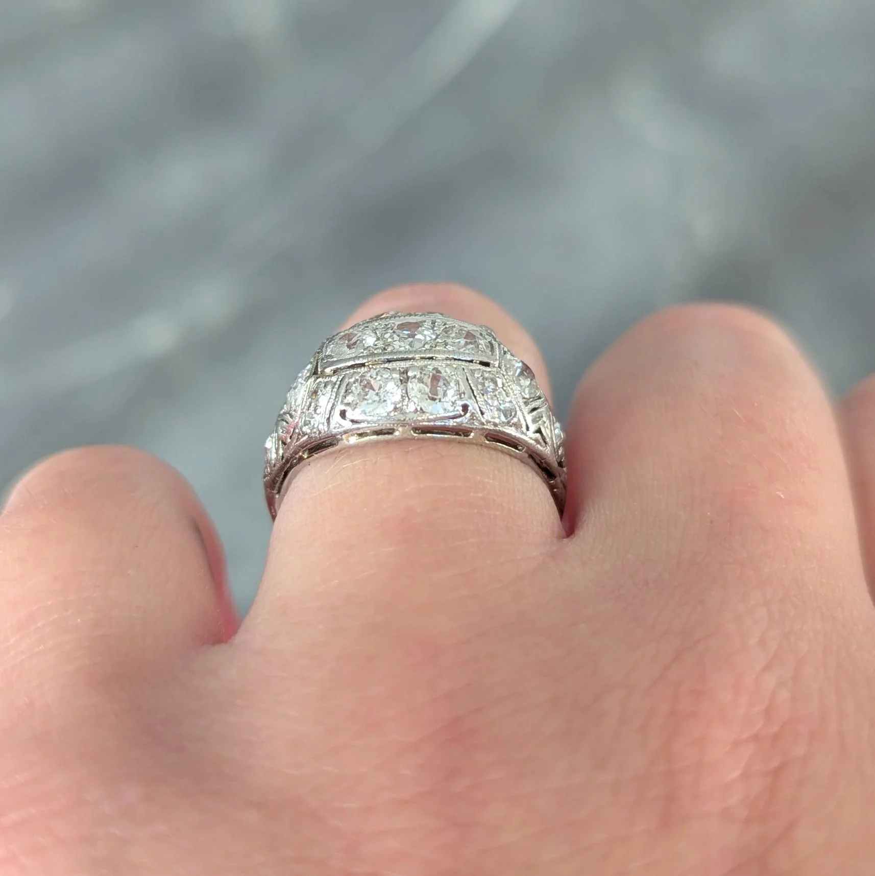 Art Deco 1.55 CTW Diamond 18 Karat White Gold Antique Bombe Band Ring - Image 12