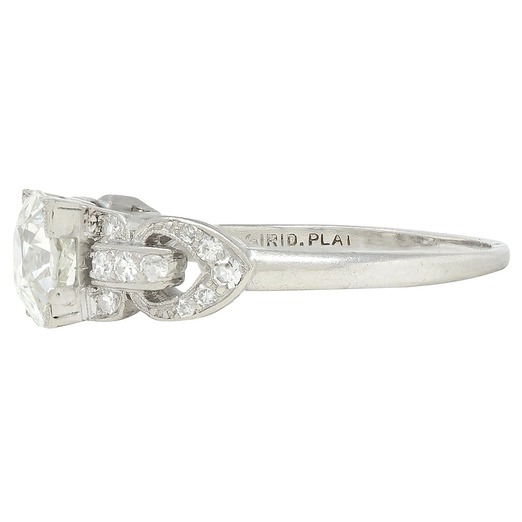 Art Deco 1.56 CTW Old Mine Cut Diamond Platinum Vintage Buckle Engagement Ring - Image 4