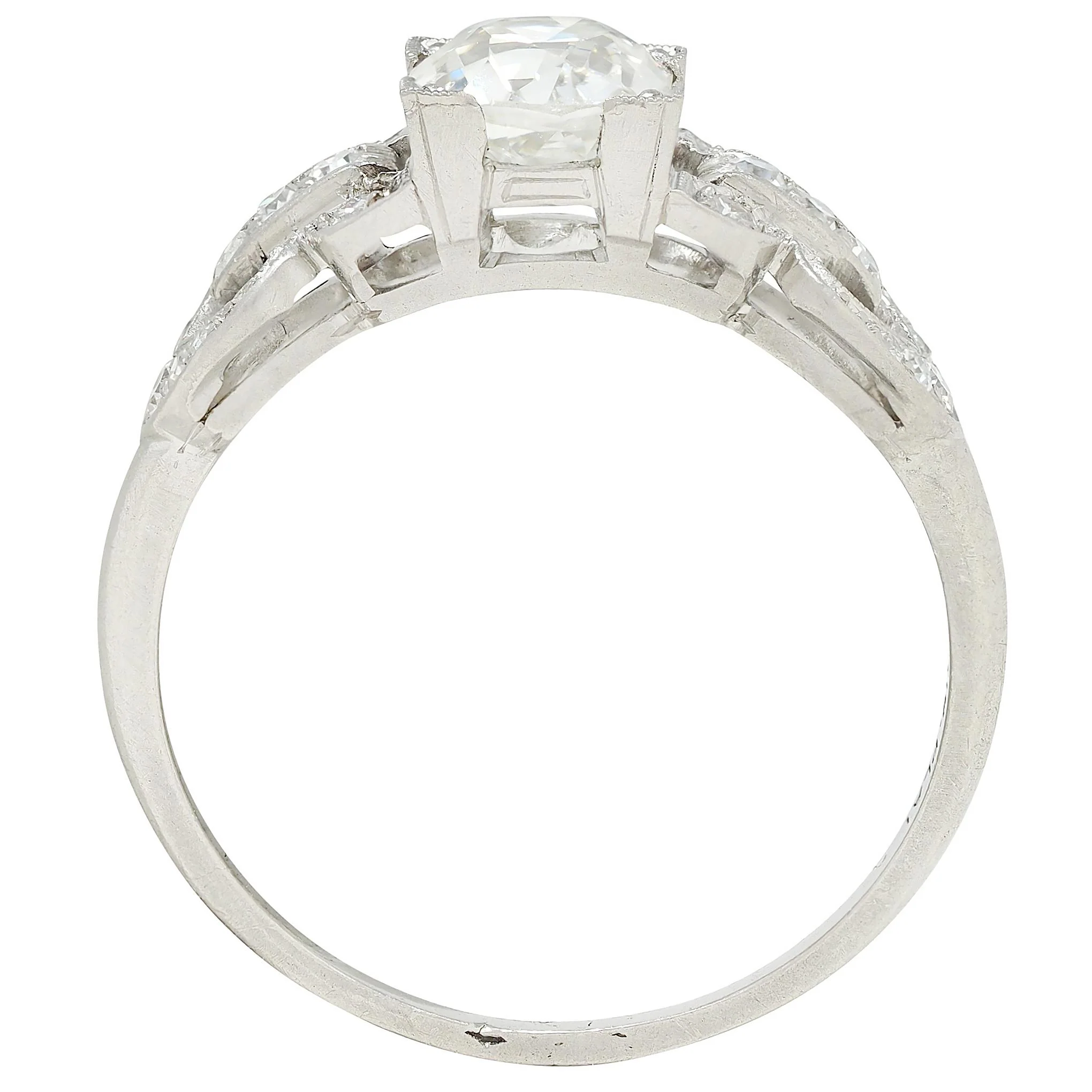 Art Deco 1.56 CTW Old Mine Cut Diamond Platinum Vintage Buckle Engagement Ring - Image 5