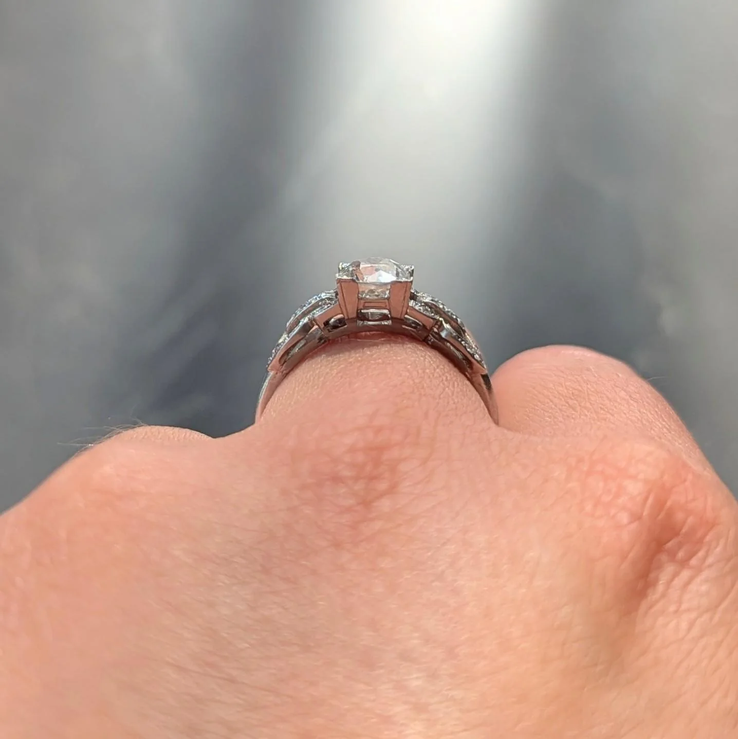 Art Deco 1.56 CTW Old Mine Cut Diamond Platinum Vintage Buckle Engagement Ring - Image 9