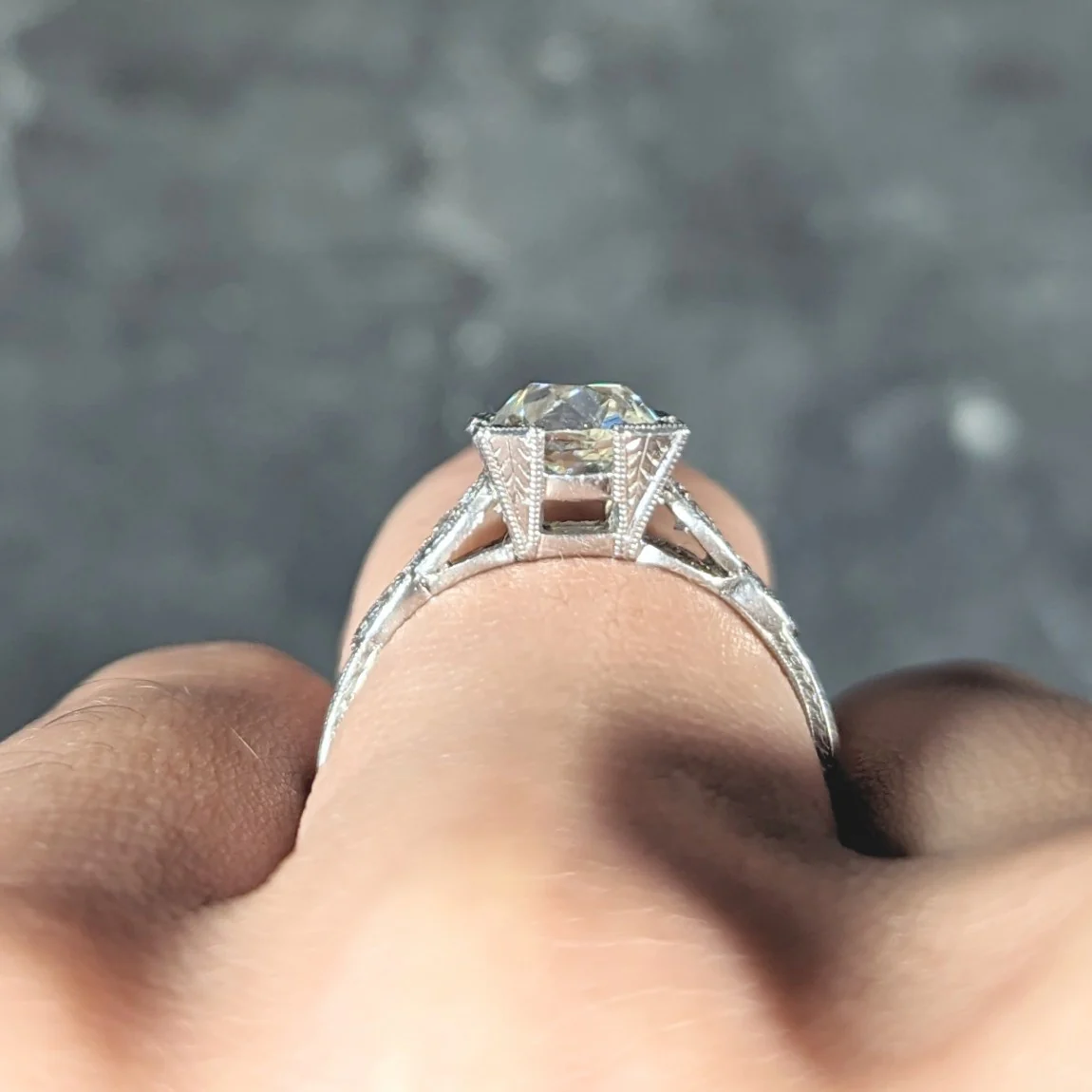Art Deco 1.57 CTW Old Mine Cut Diamond Platinum Square Form Woven Engagement Ring - Image 10