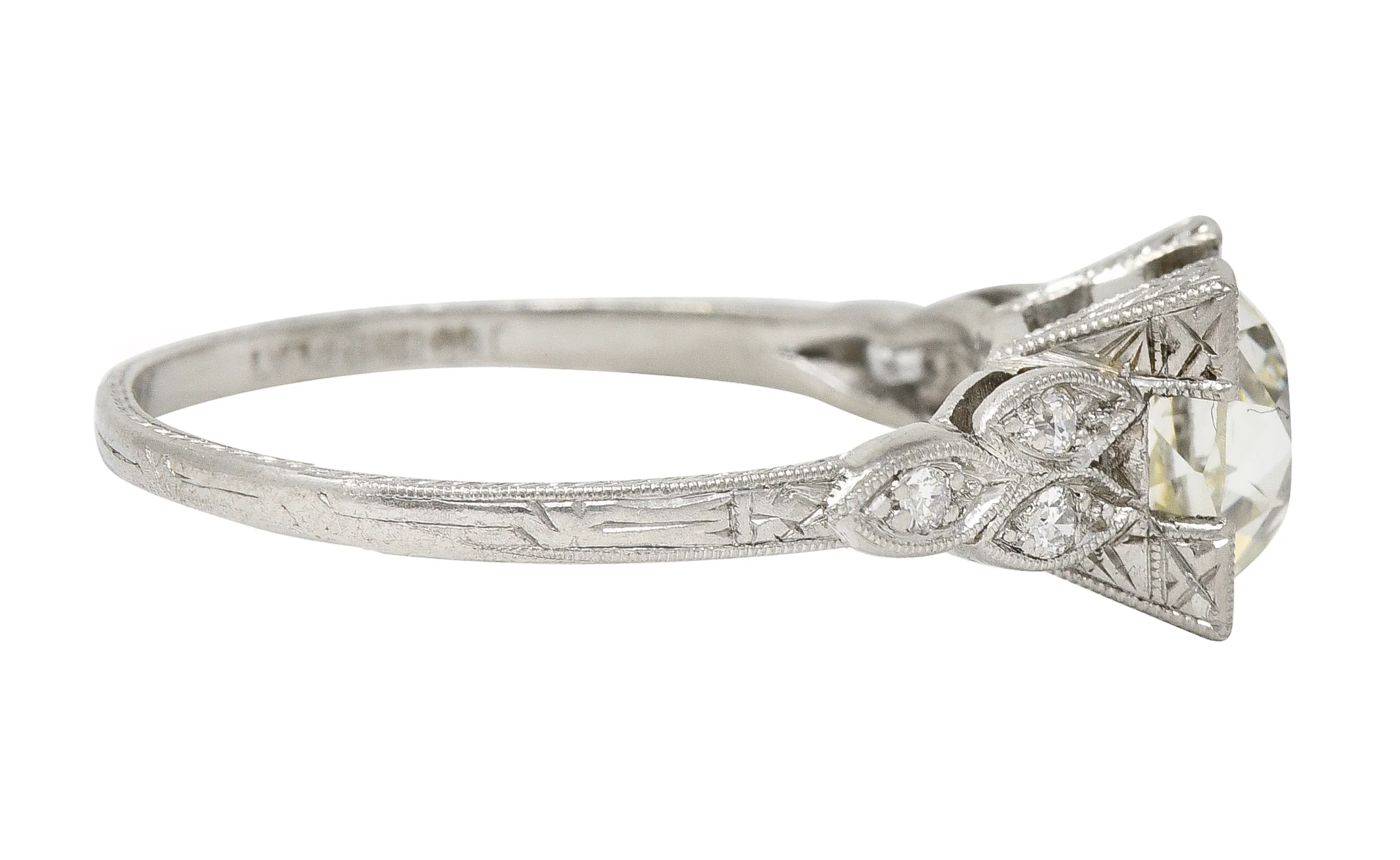 Art Deco 1.57 CTW Old Mine Cut Diamond Platinum Square Form Woven Engagement Ring - Image 3