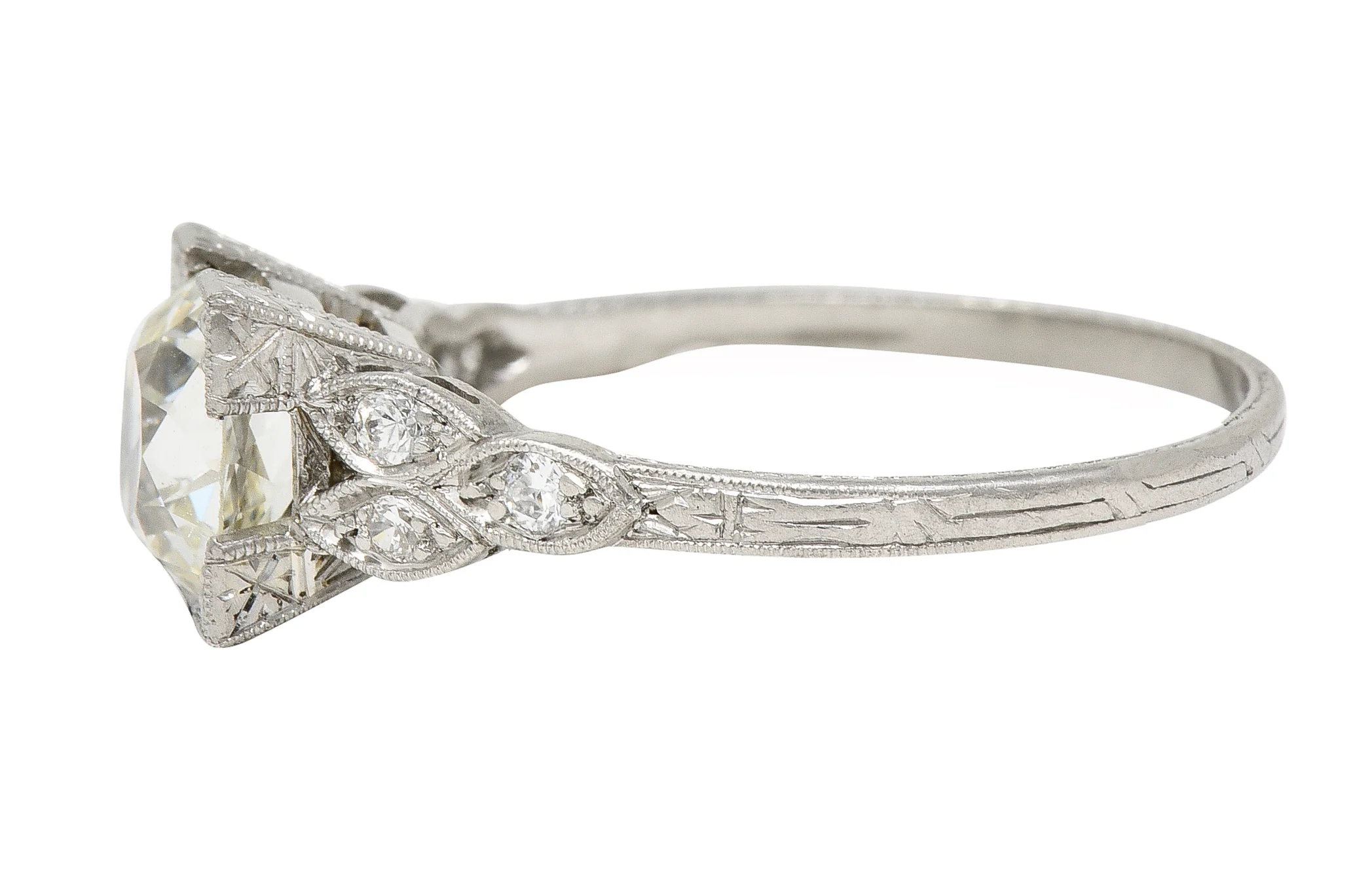 Art Deco 1.57 CTW Old Mine Cut Diamond Platinum Square Form Woven Engagement Ring - Image 5