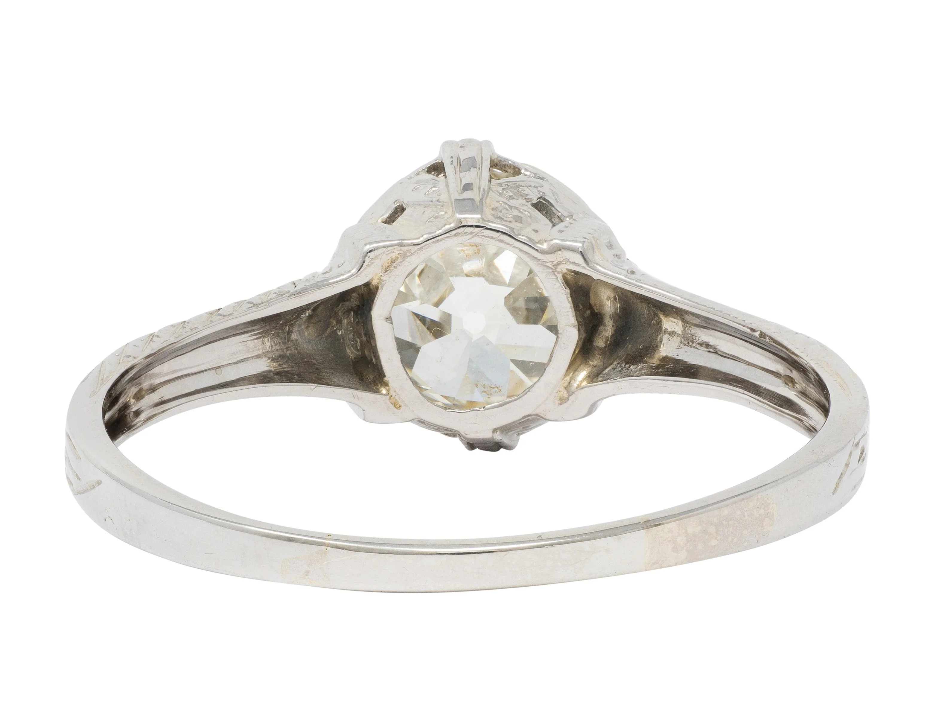 Art Deco 1.60 CTW Old European Cut Diamond 18 Karat White Gold Antique Fanning Engagement Ring - Image 4