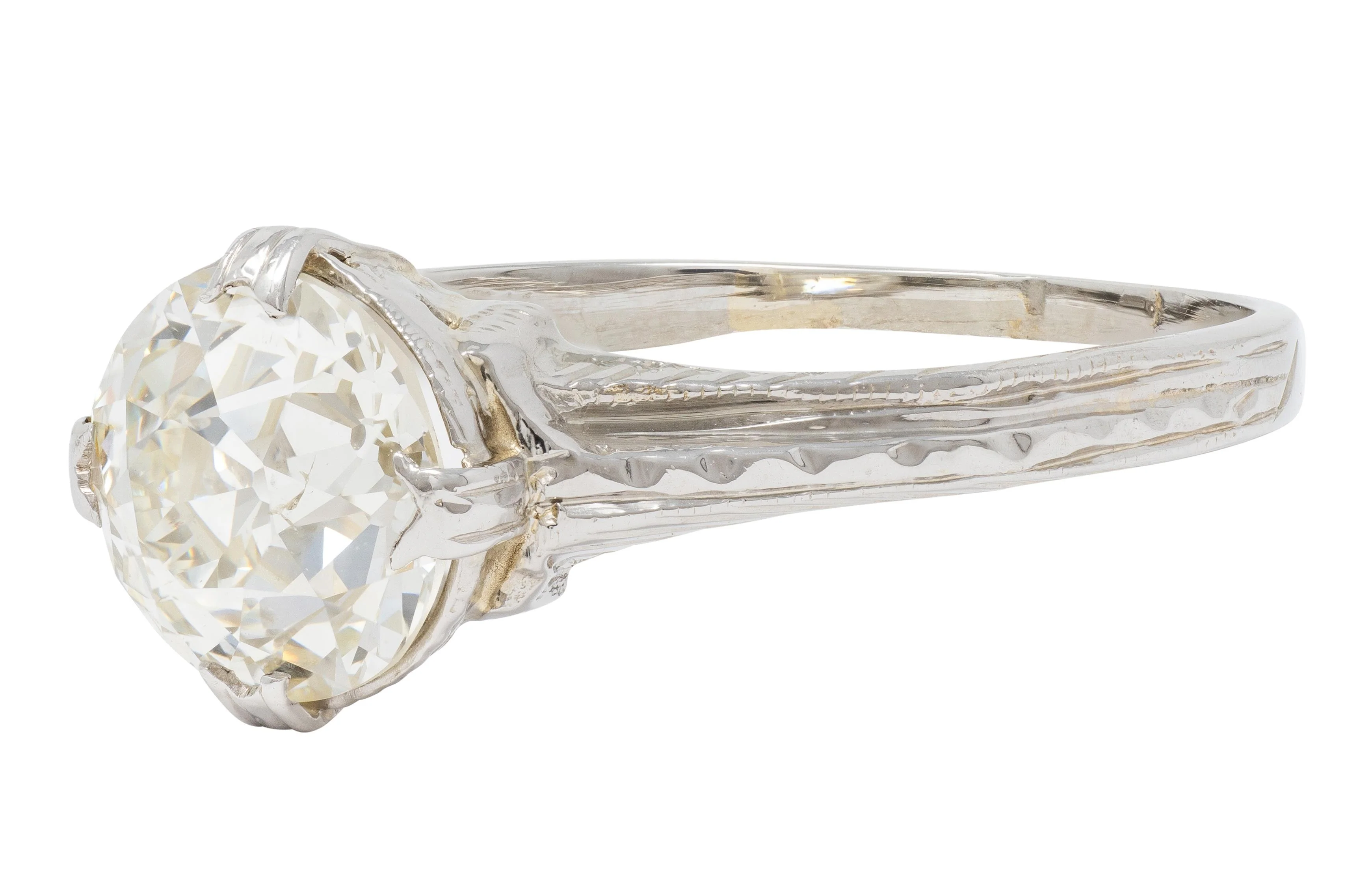 Art Deco 1.60 CTW Old European Cut Diamond 18 Karat White Gold Antique Fanning Engagement Ring - Image 6