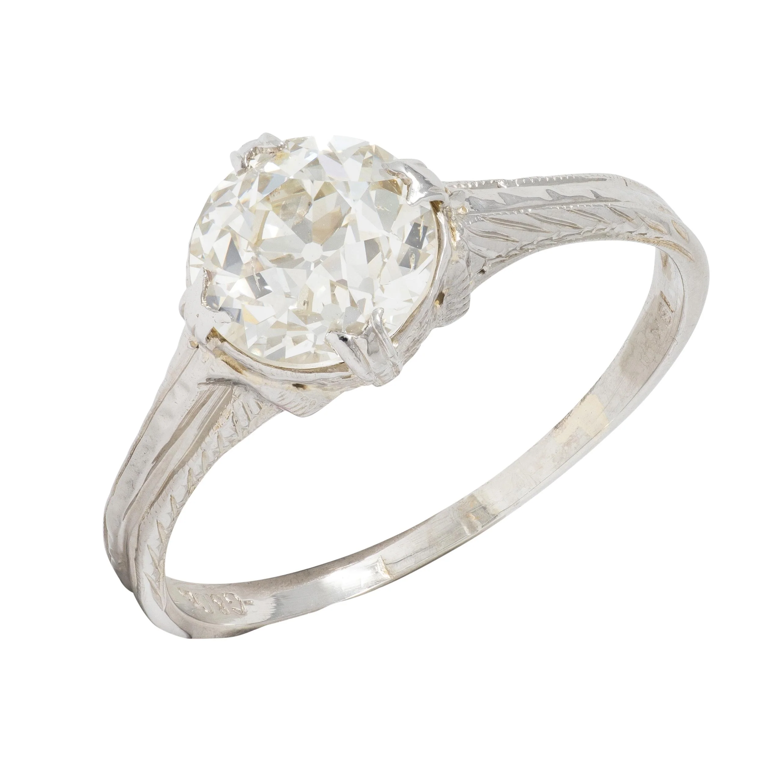Art Deco 1.60 CTW Old European Cut Diamond 18 Karat White Gold Antique Fanning Engagement Ring - Image 9