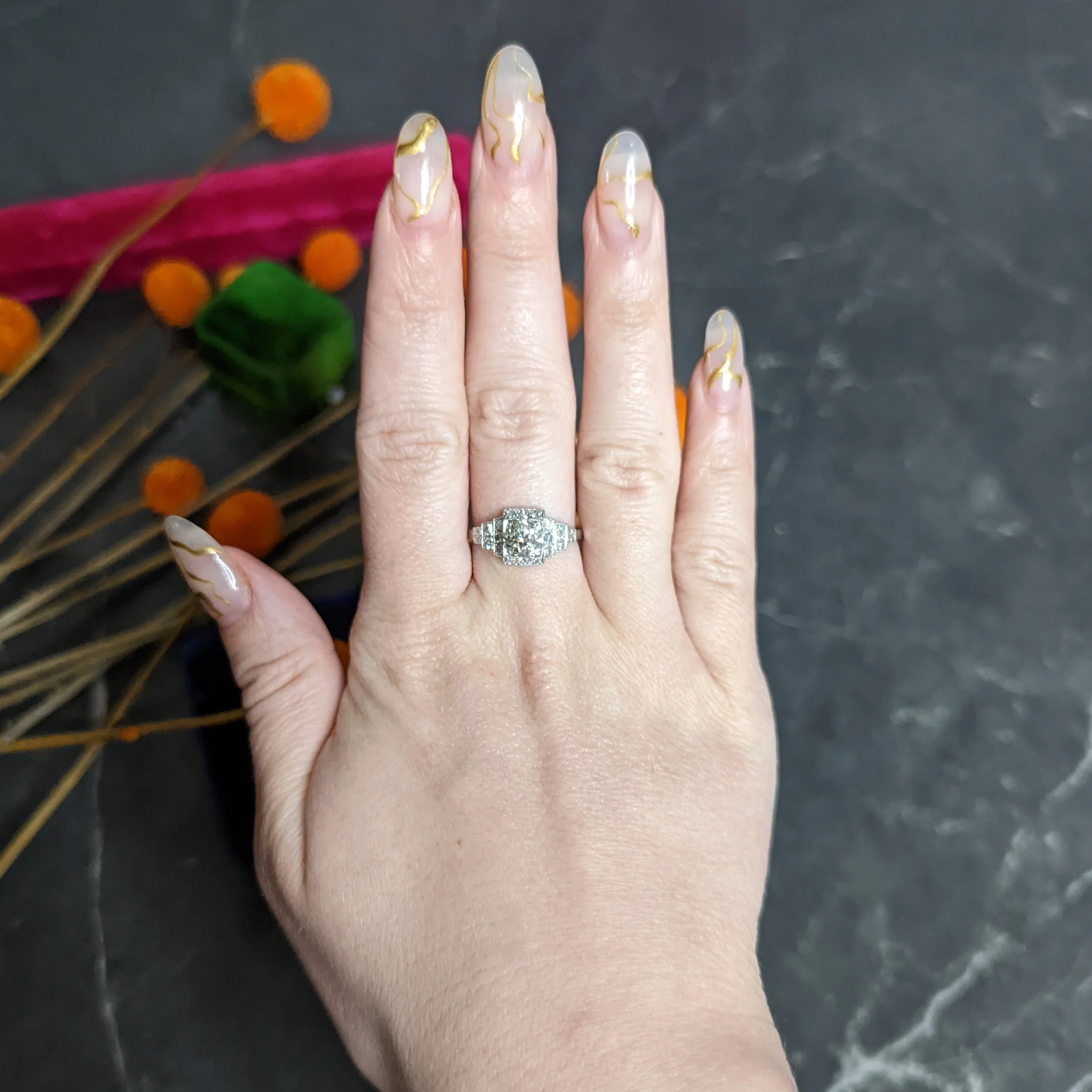Art Deco 1.62 CTW Diamond Platinum Stepped Engagement Ring - Image 14