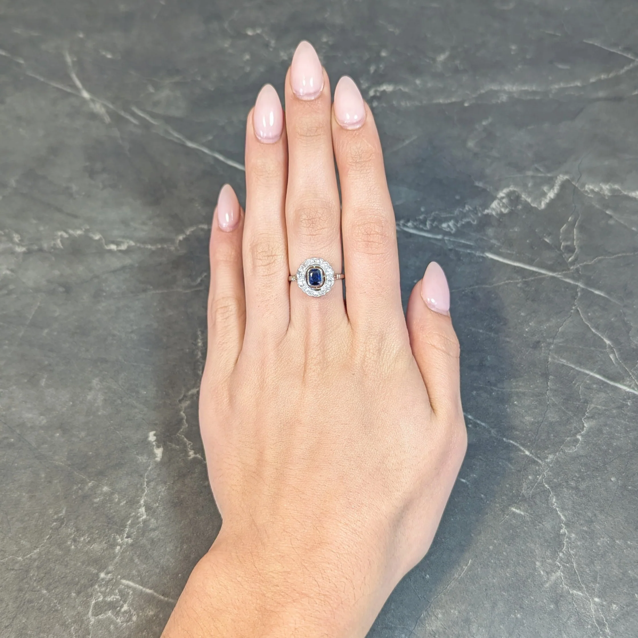 Art Deco 1.62 CTW Sapphire Diamond Platinum Floating Halo Ring - Image 12