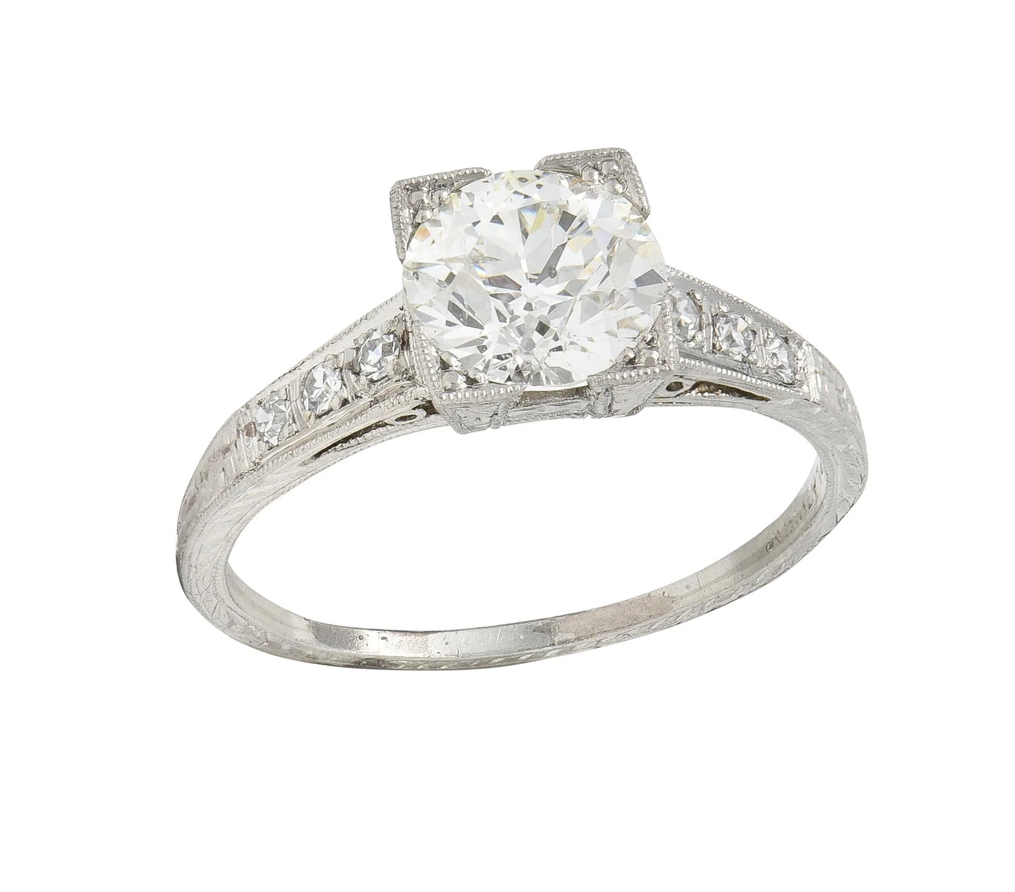 Art Deco 1.66 CTW Old European Cut Diamond Platinum Orange Blossom Vintage Engagement Ring - Image 10