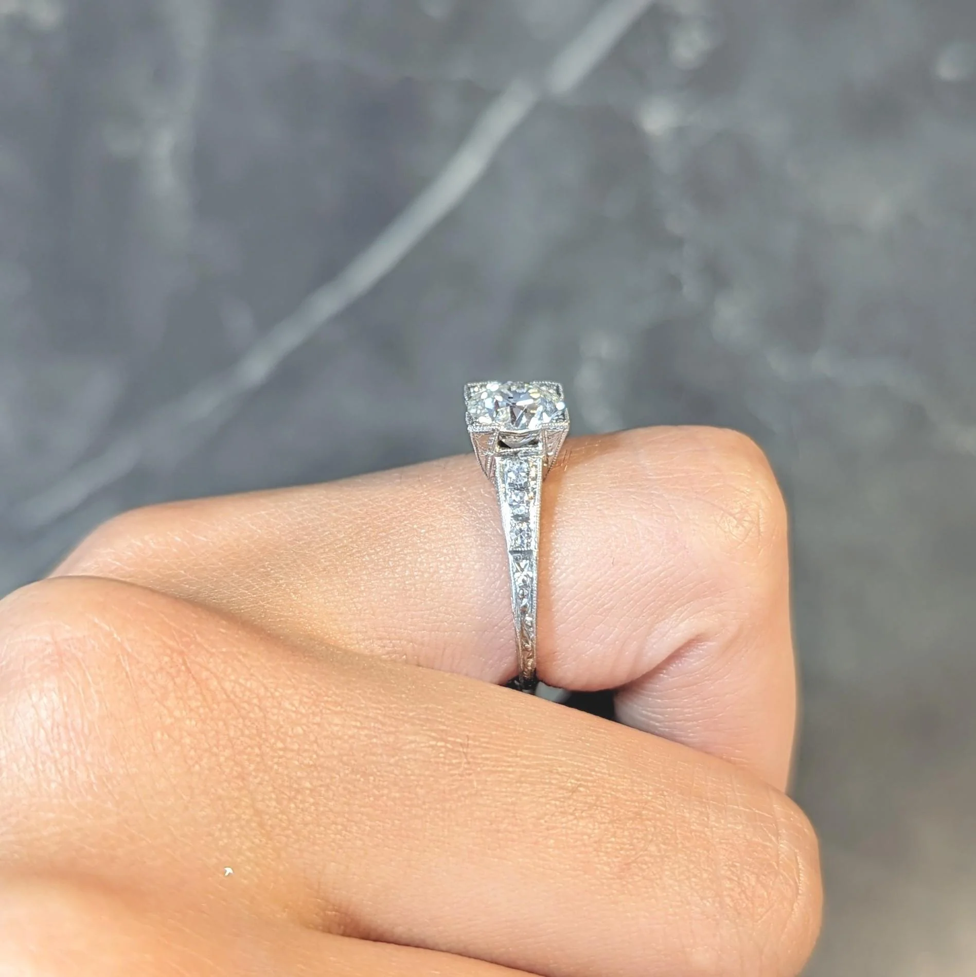 Art Deco 1.66 CTW Old European Cut Diamond Platinum Orange Blossom Vintage Engagement Ring - Image 12