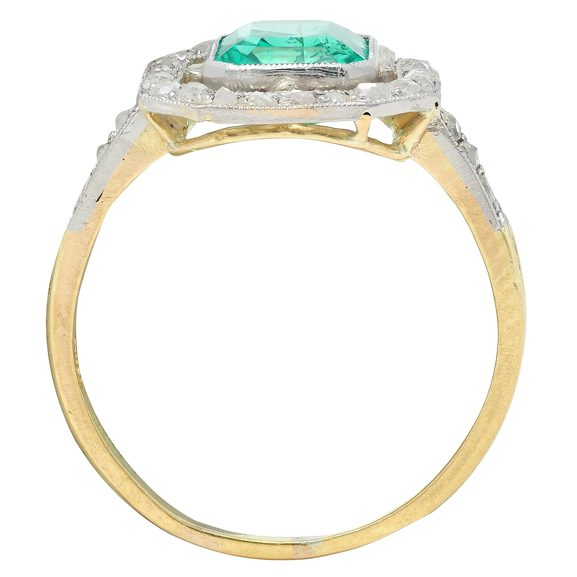 Art Deco 1.67 CTW Colombian Emerald Diamond Platinum 18 Karat Yellow Gold Antique Halo Ring GIA - Image 7