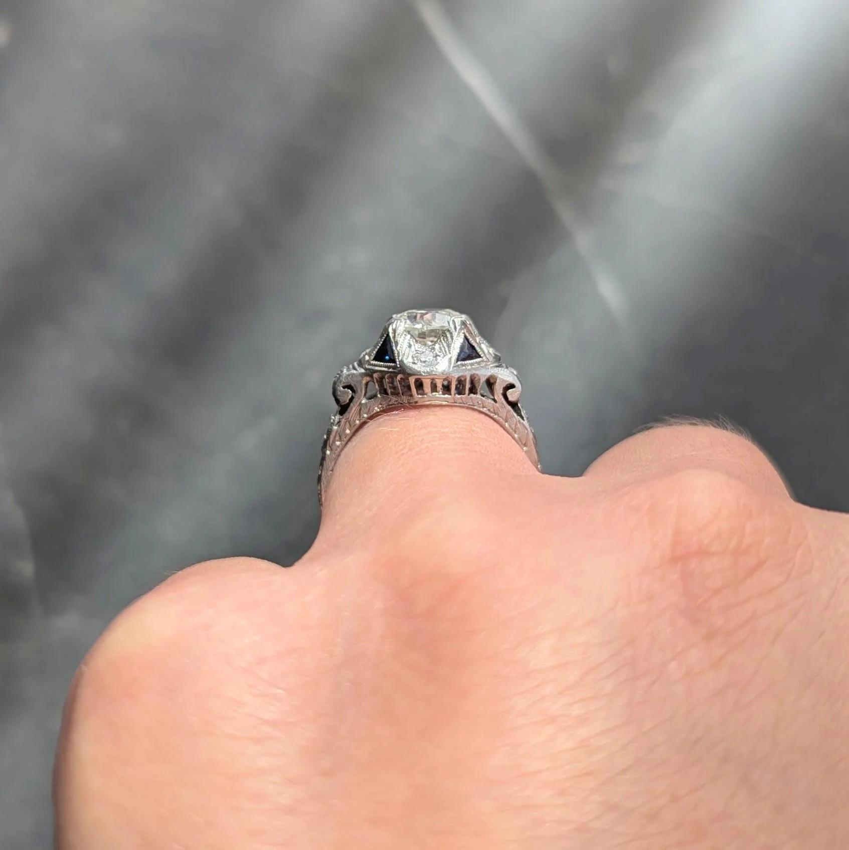 Art Deco 1.72 CTW Old European Cut Diamond Platinum Scrolling Vintage Engagement Ring GIA - Image 11
