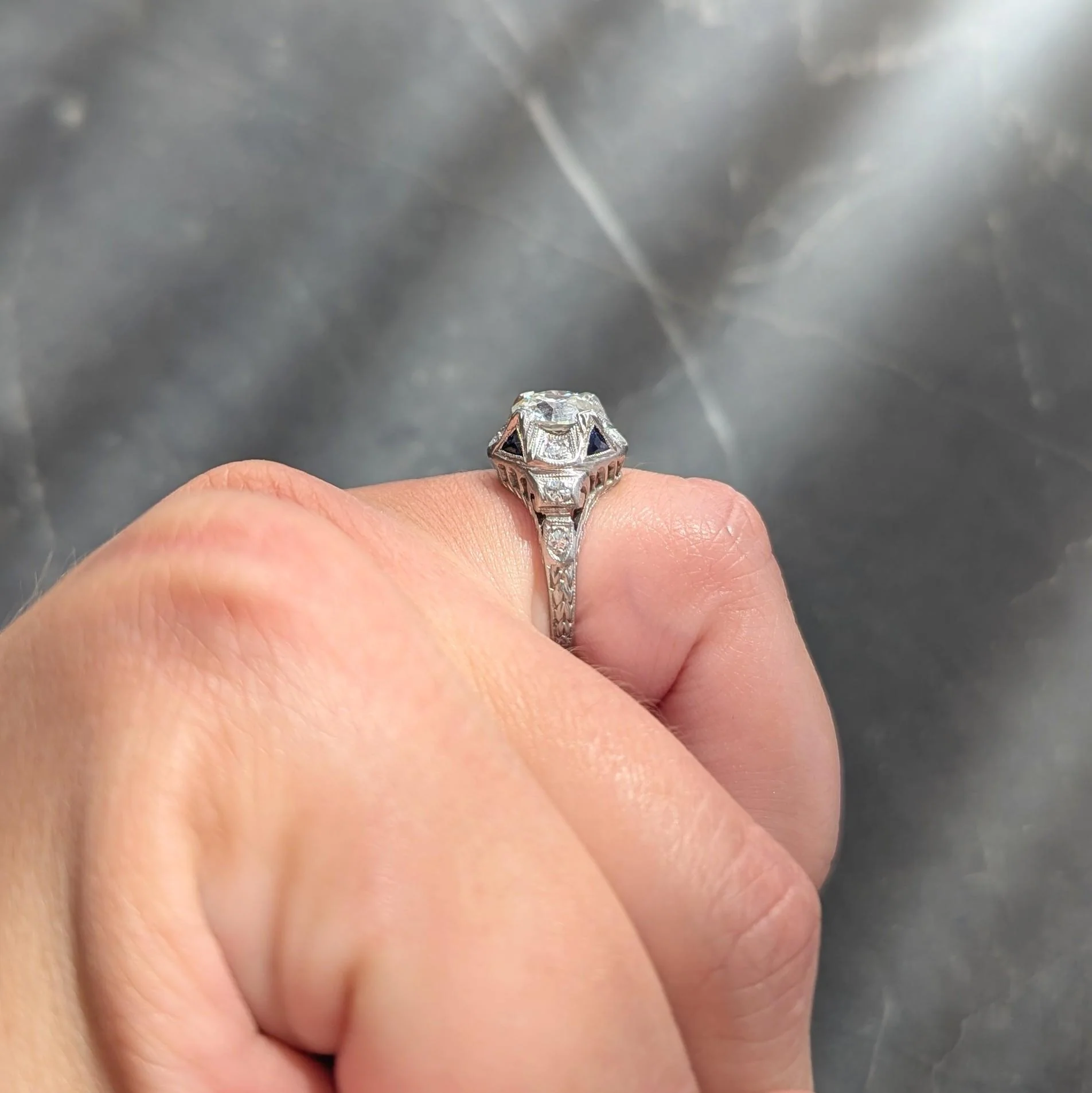 Art Deco 1.72 CTW Old European Cut Diamond Platinum Scrolling Vintage Engagement Ring GIA - Image 12