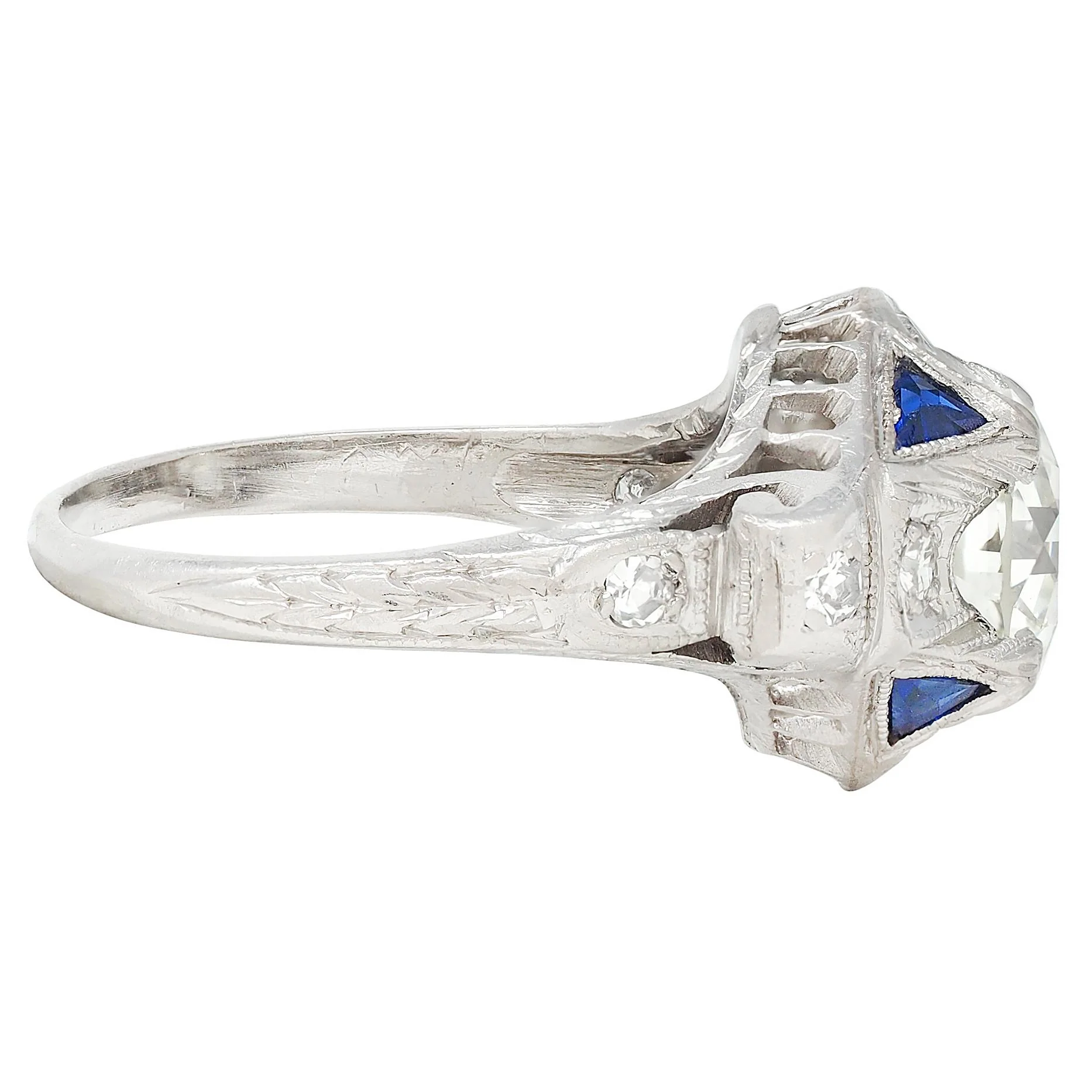 Art Deco 1.72 CTW Old European Cut Diamond Platinum Scrolling Vintage Engagement Ring GIA - Image 3