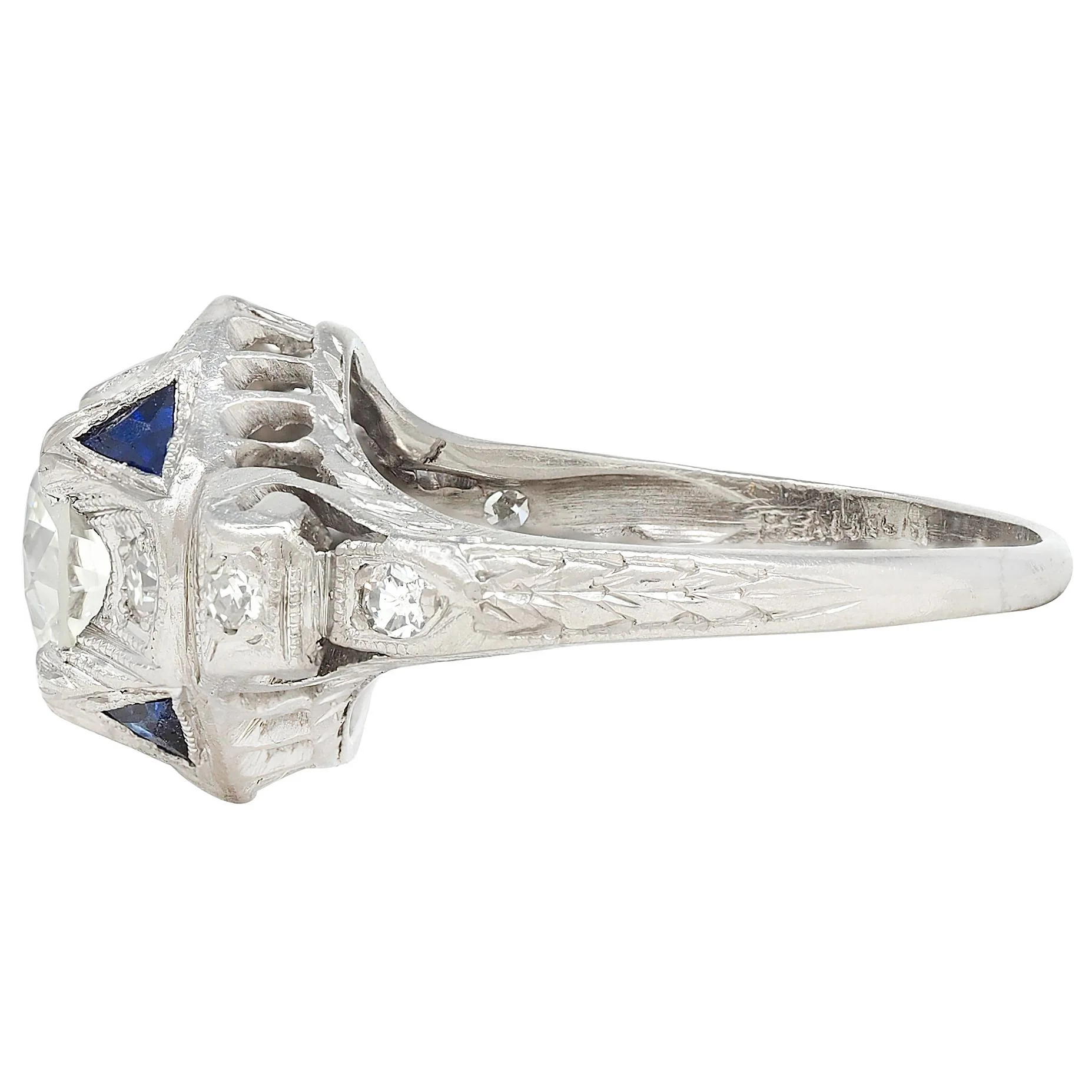 Art Deco 1.72 CTW Old European Cut Diamond Platinum Scrolling Vintage Engagement Ring GIA - Image 5
