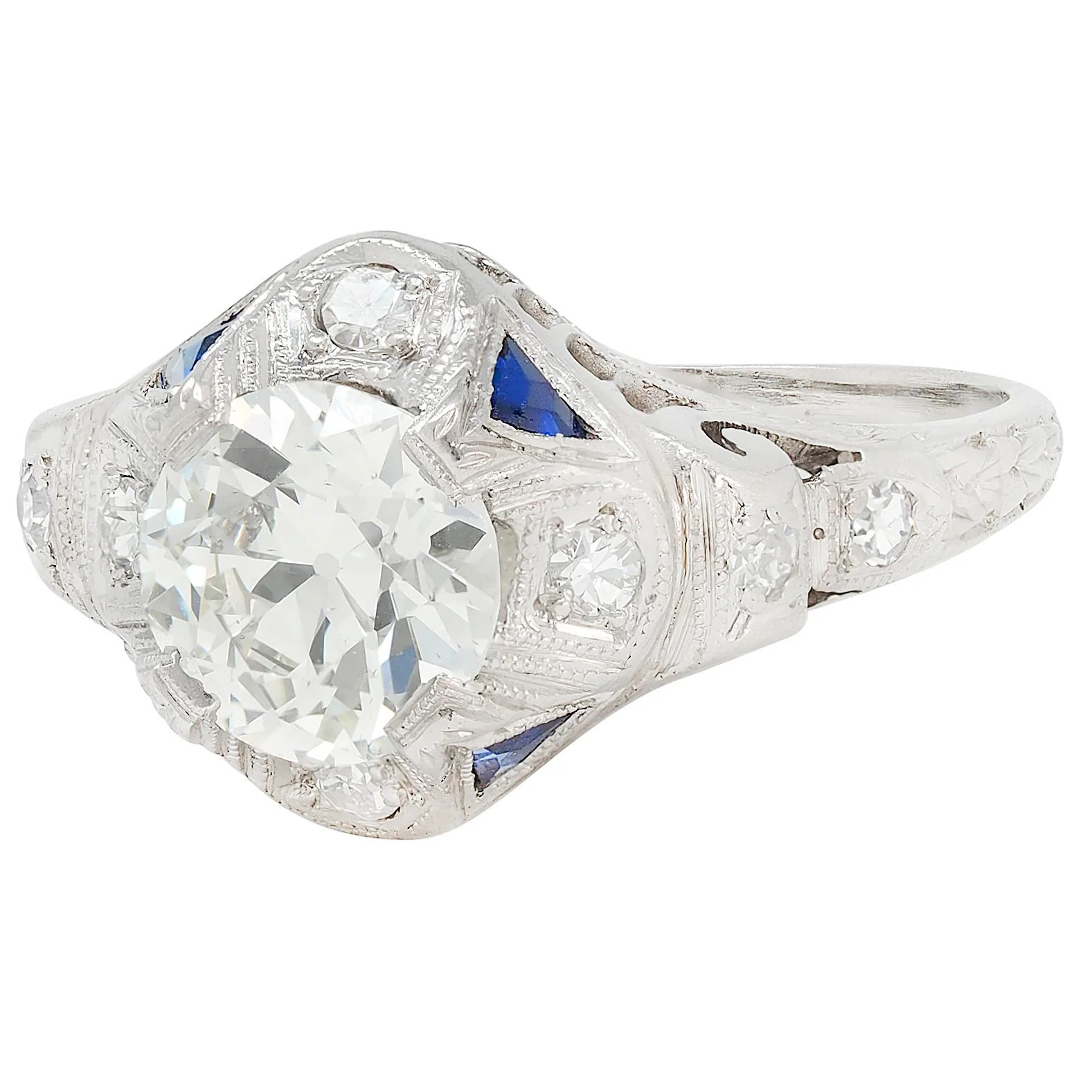 Art Deco 1.72 CTW Old European Cut Diamond Platinum Scrolling Vintage Engagement Ring GIA - Image 6