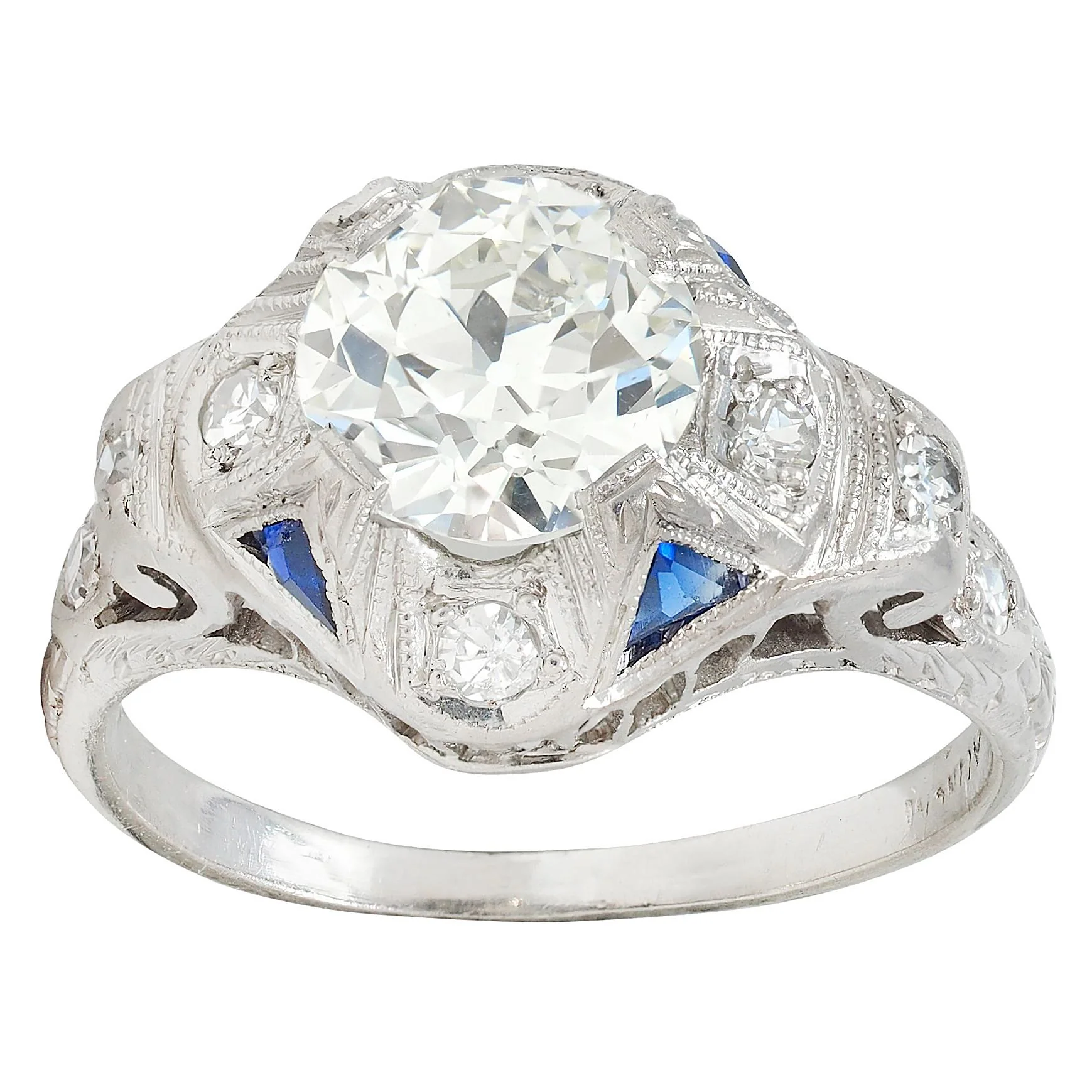 Art Deco 1.72 CTW Old European Cut Diamond Platinum Scrolling Vintage Engagement Ring GIA - Image 7