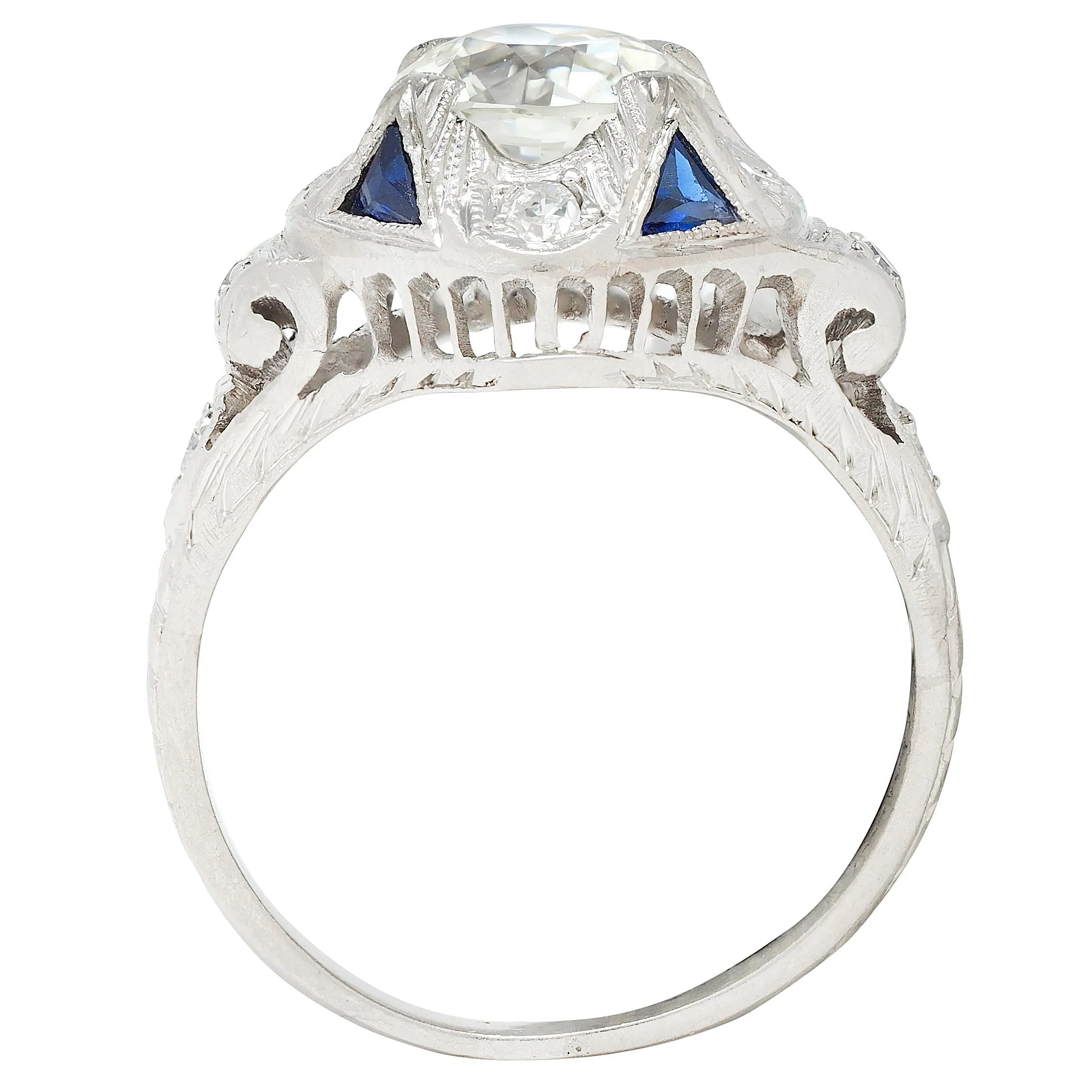 Art Deco 1.72 CTW Old European Cut Diamond Platinum Scrolling Vintage Engagement Ring GIA - Image 8