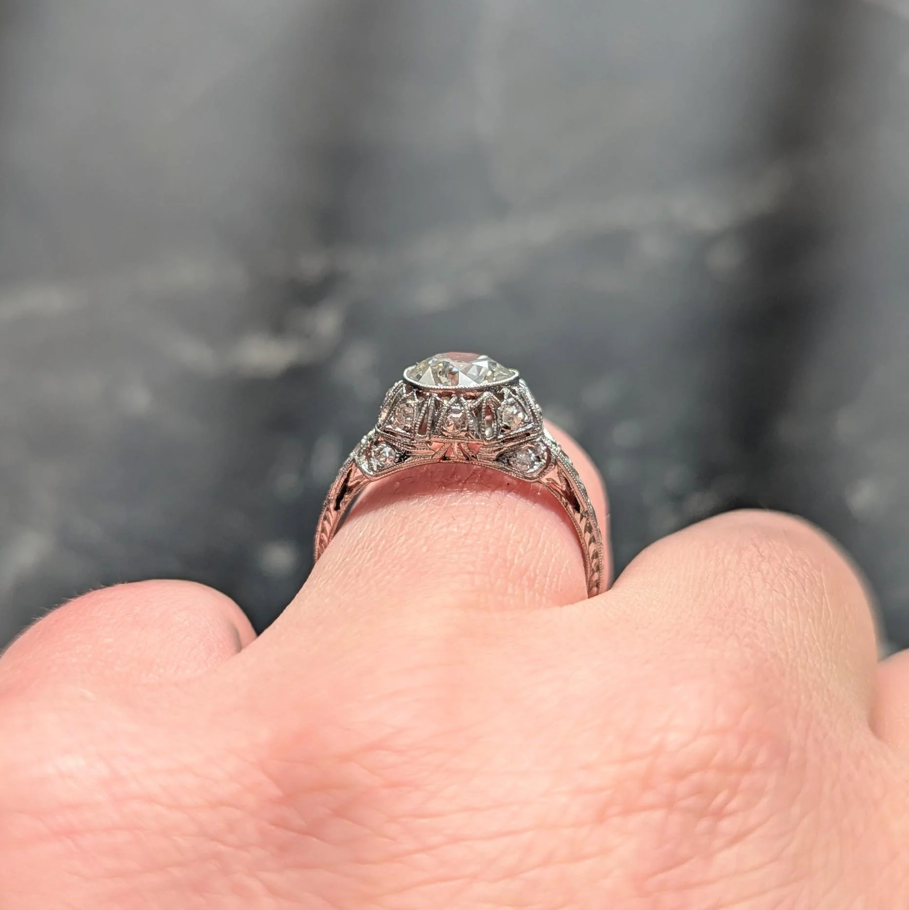 Art Deco 1.72 CTW Old European Cut Diamond Platinum Tulip Vintage Engagement Ring - Image 8