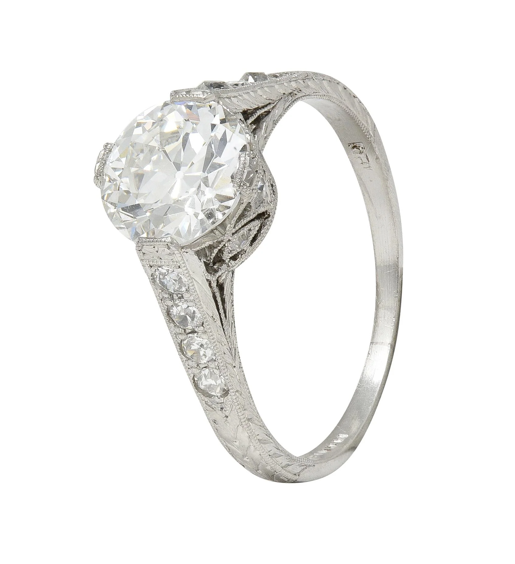 Art Deco 1.75 CTW Old European Cut Diamond Platinum Lotus Vintage Engagement Ring GIA - Image 10